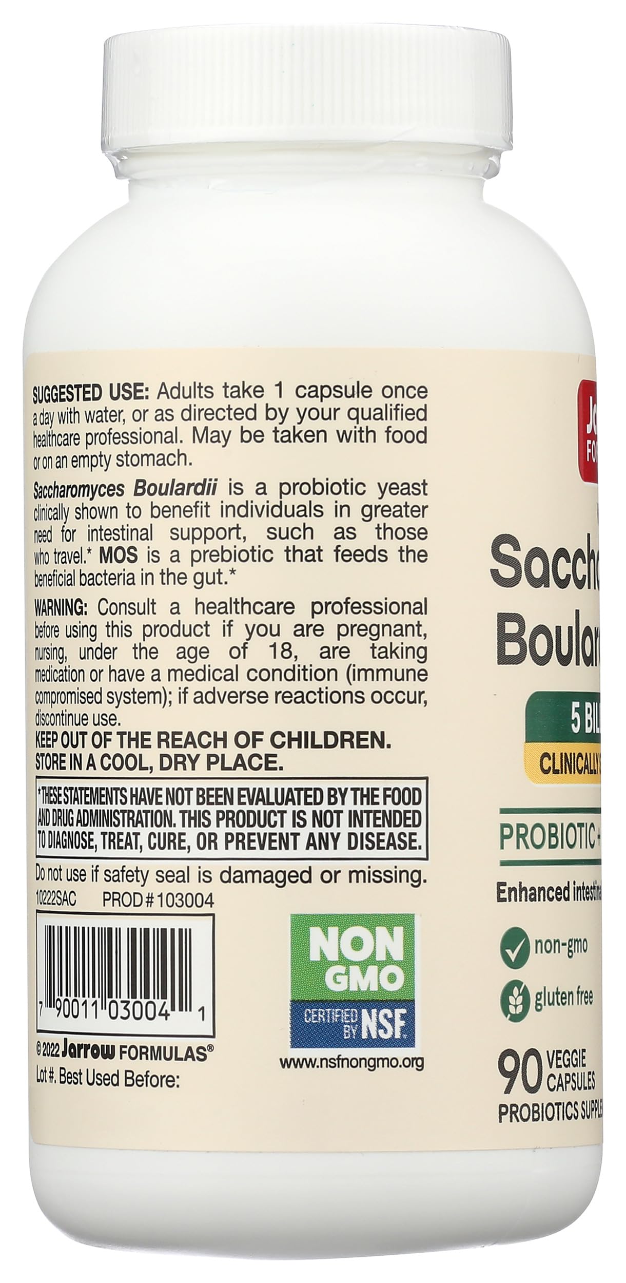 Jarrow Formulas Saccharomyces boulardii Plus MOS Capsule, 90 Count