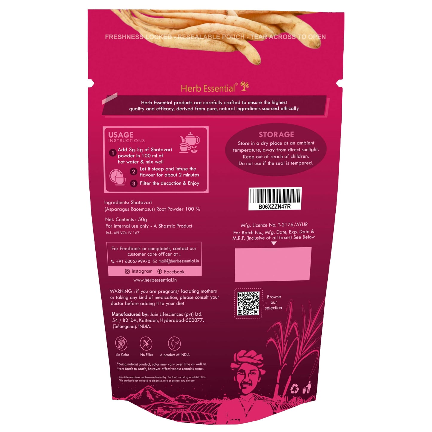 Herb Essential Shatavari Powder, 3.5274 oz (Pack of 2)