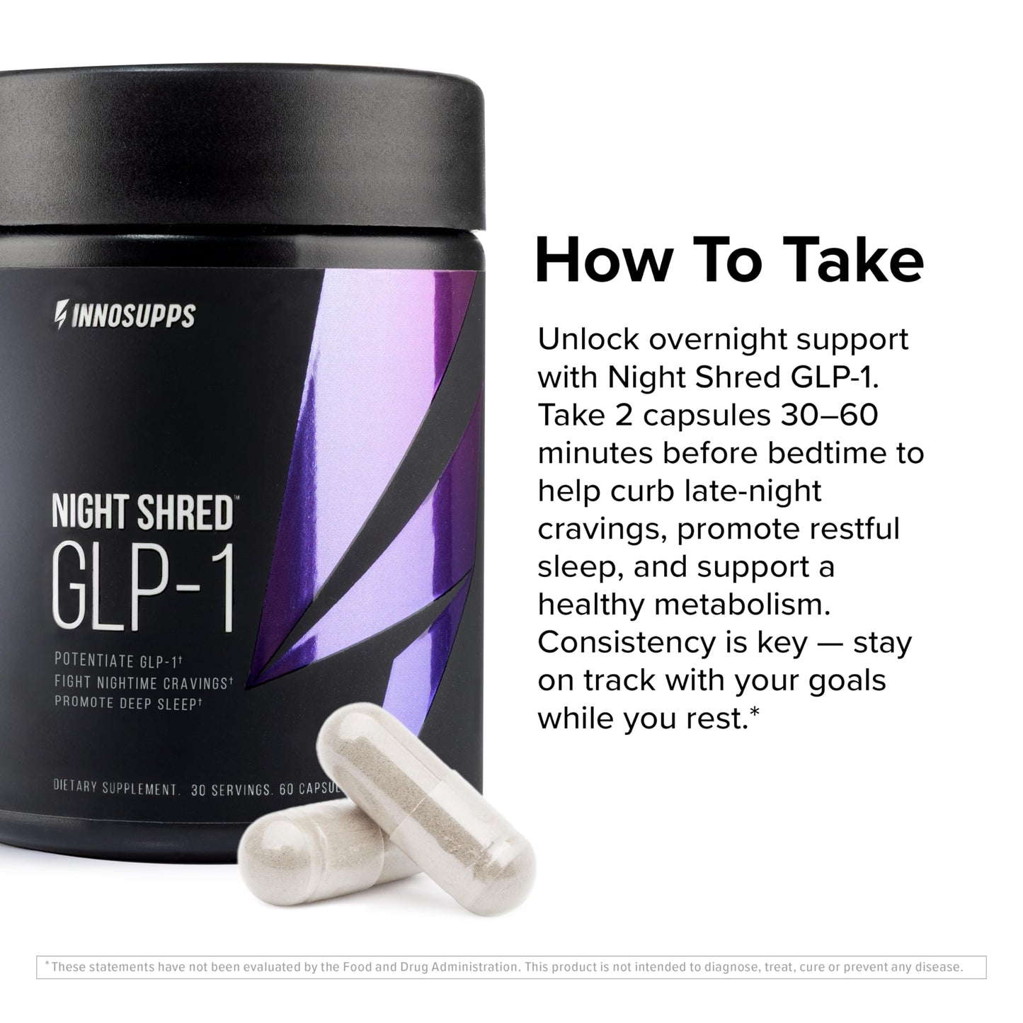 InnoSupps Night Shred GLP-1 Supplement Weight Loss Night Time Fat Burner, 60 Capsules