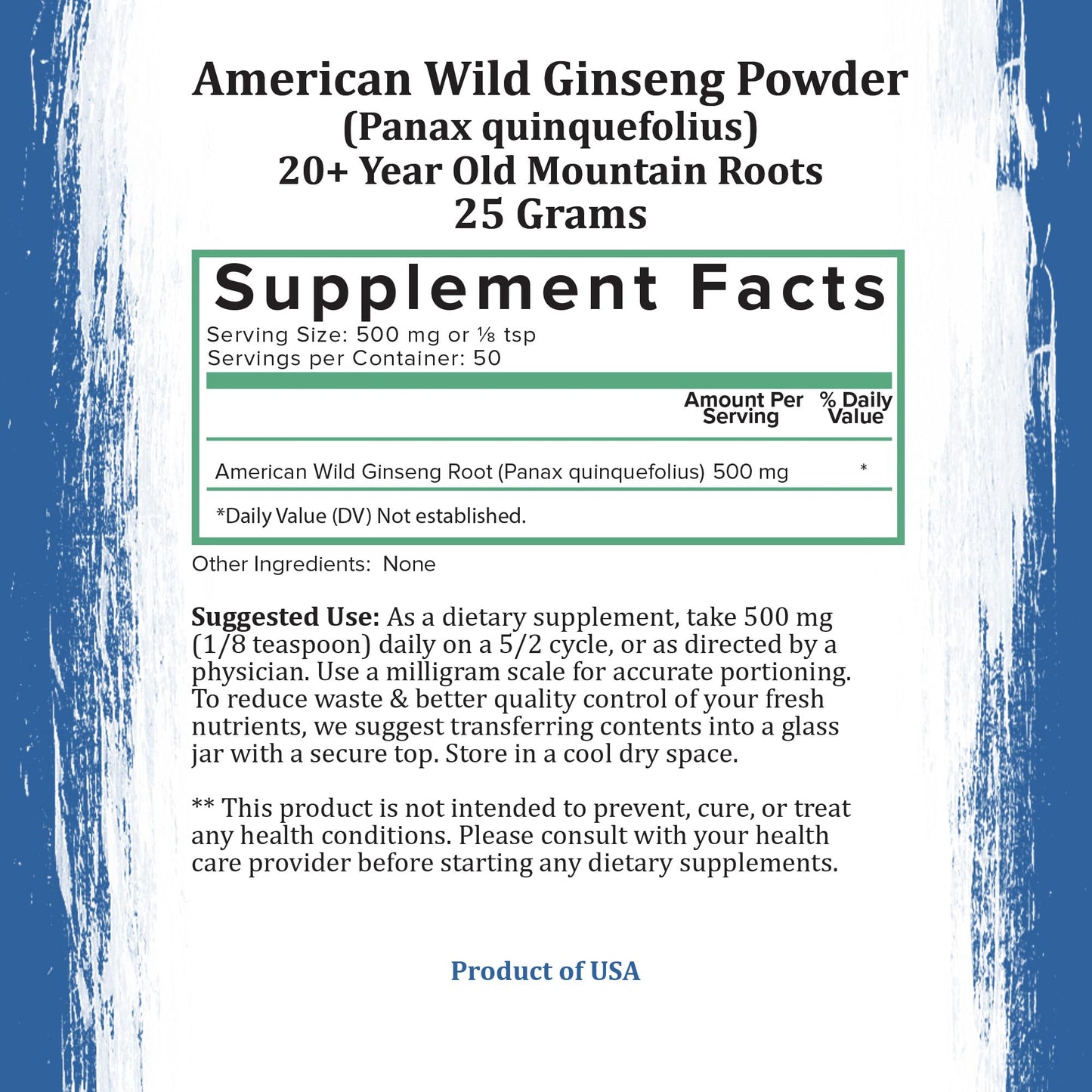 Holistic Bin Wild American Ginseng Powder, 25 Grams
