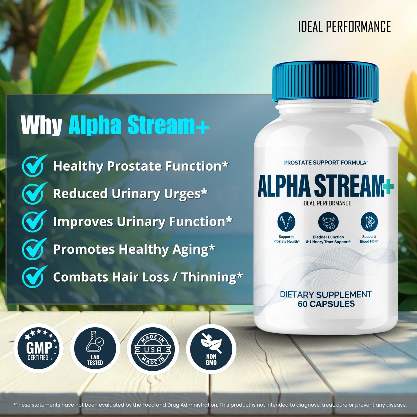 IDEAL PERFORMANCE Alpha Stream Plus Prostate Health Supplements for Men Capsules, 120 Count