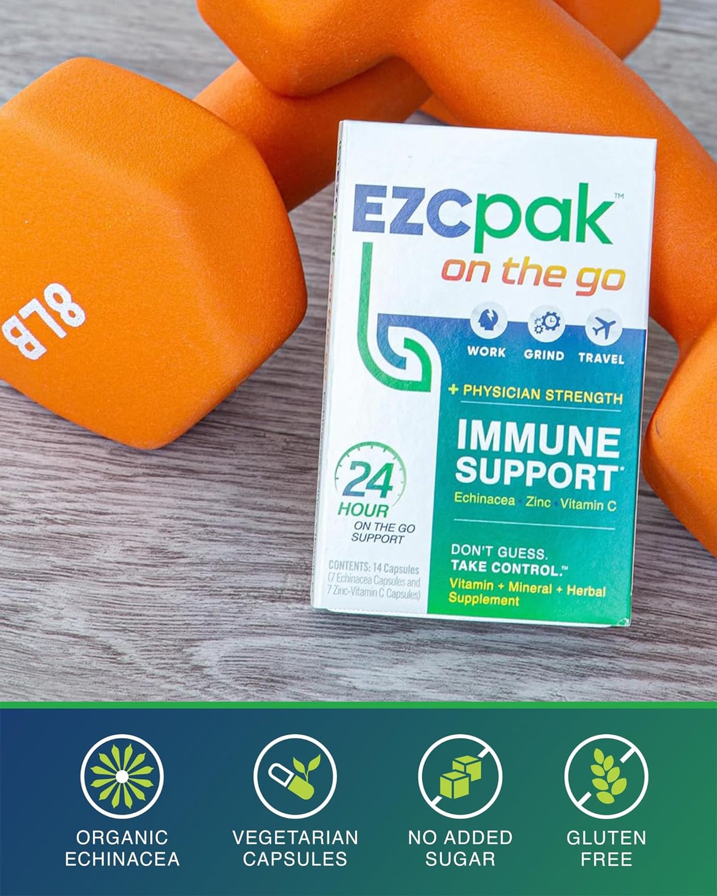 EZC Pak On The Go Immune System Booster with Echinacea, Vitamin C, Zinc Capsule, 1 Count