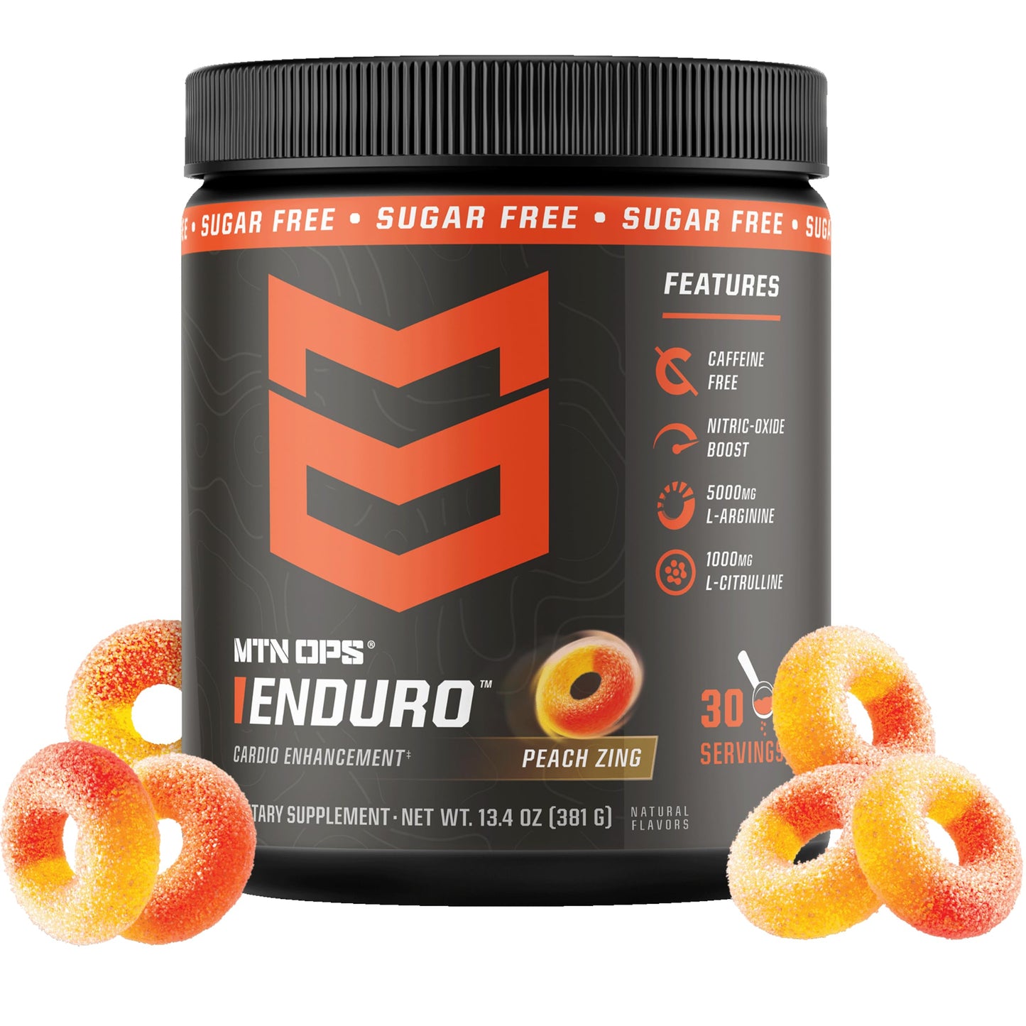 MTN OPS Enduro Stim-Free Pump Pre Workout Powder Peach Zing 11.6 Ounce
