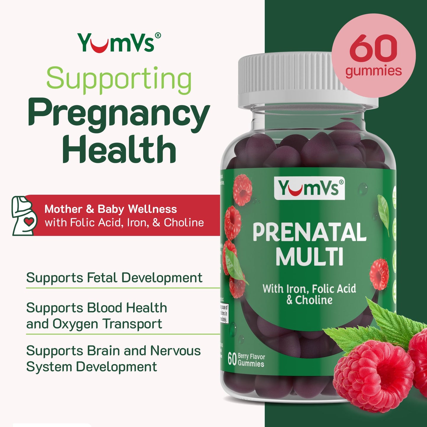 YUM-V'S Prenatal Gummies for Women, 60 Count