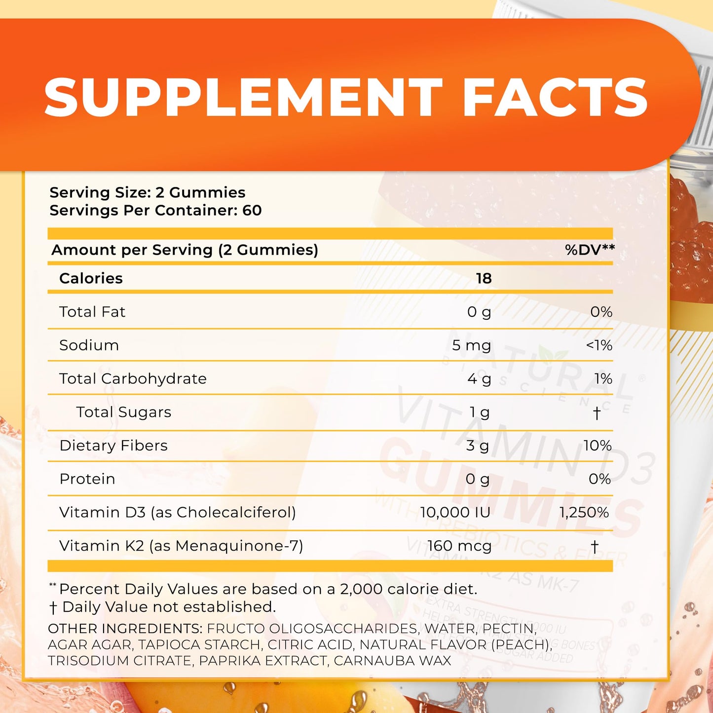 Natural BioScience Vitamin D3 10000 IU & Vitamin K2 Gummies 30 Count