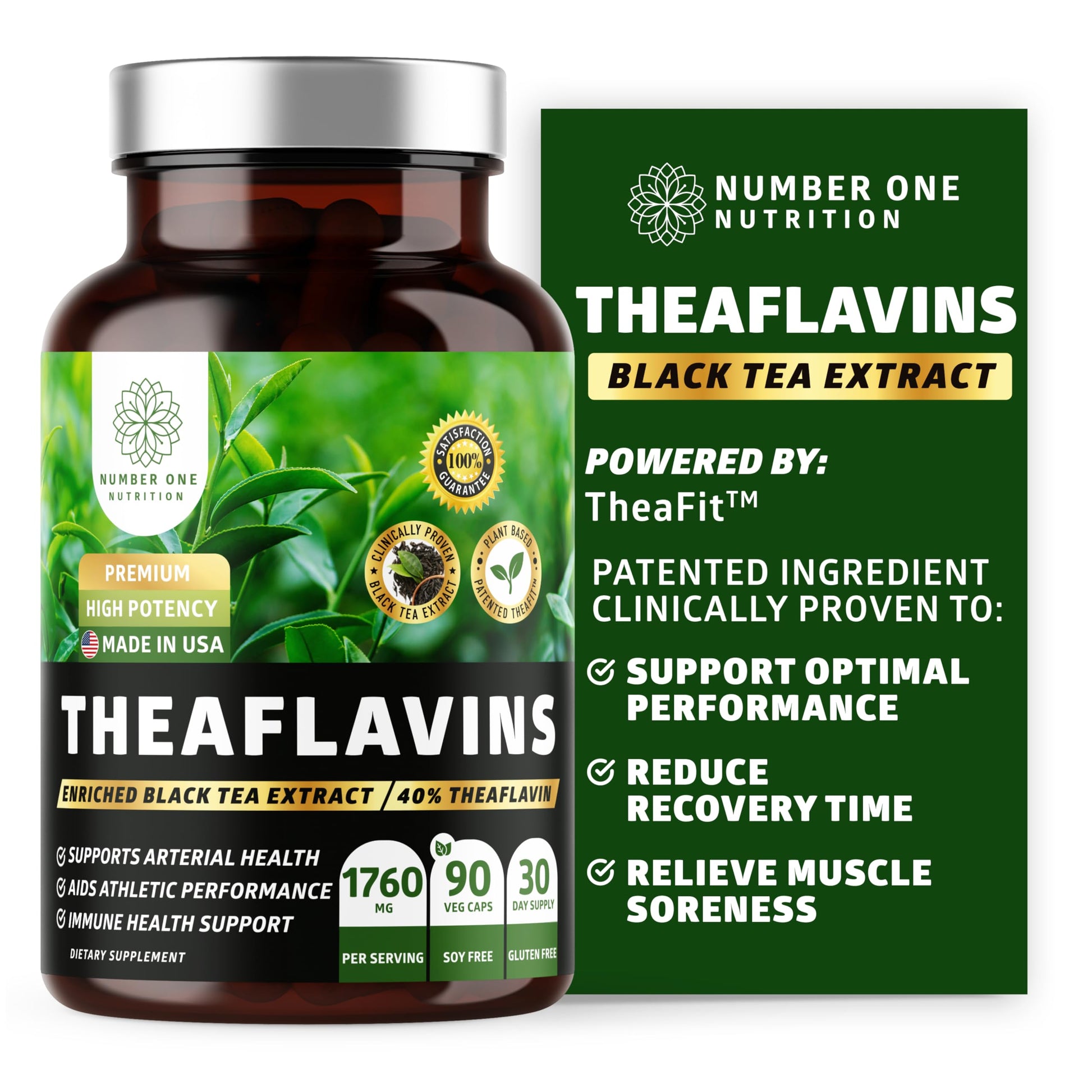 Number One Nutrition Premium Theaflavins Black Tea Extract 40% Theaflavins Capsules 90