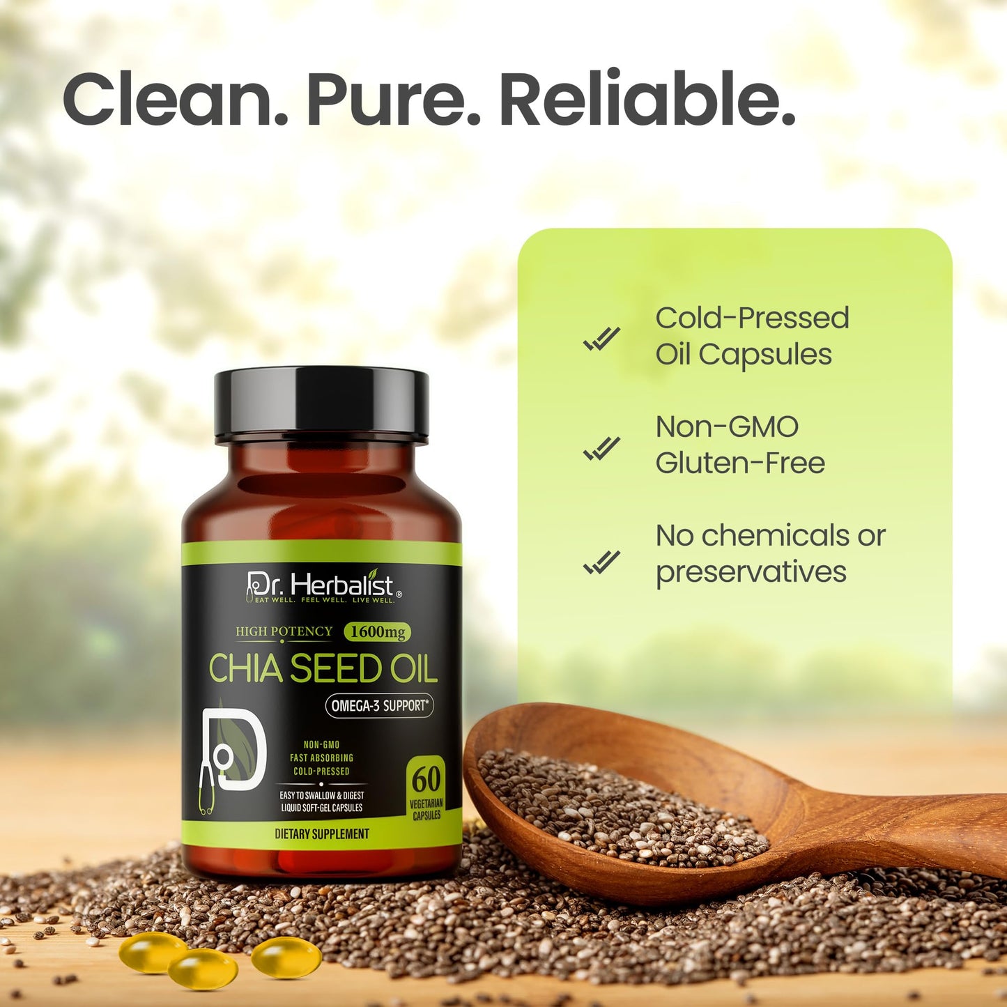 Dr. HERBALIST Chia Seed Oil 1600mg Capsules 60 Count