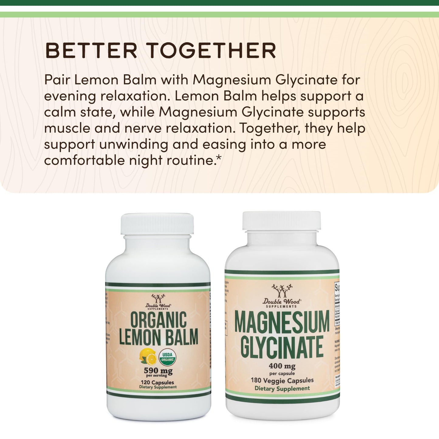 Double Wood Supplements Organic Lemon Balm 590mg Capsules 120 Count