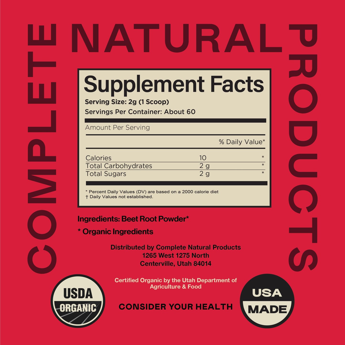 Complete Natural Products Pure Organic Beet Root Powder Supplement, 8 oz