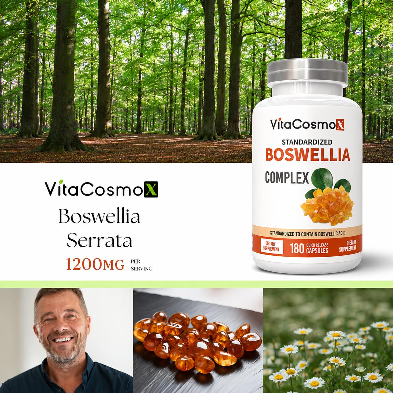 VitaCosmoX Boswellia Serrata Complex Capsules, 180 Count