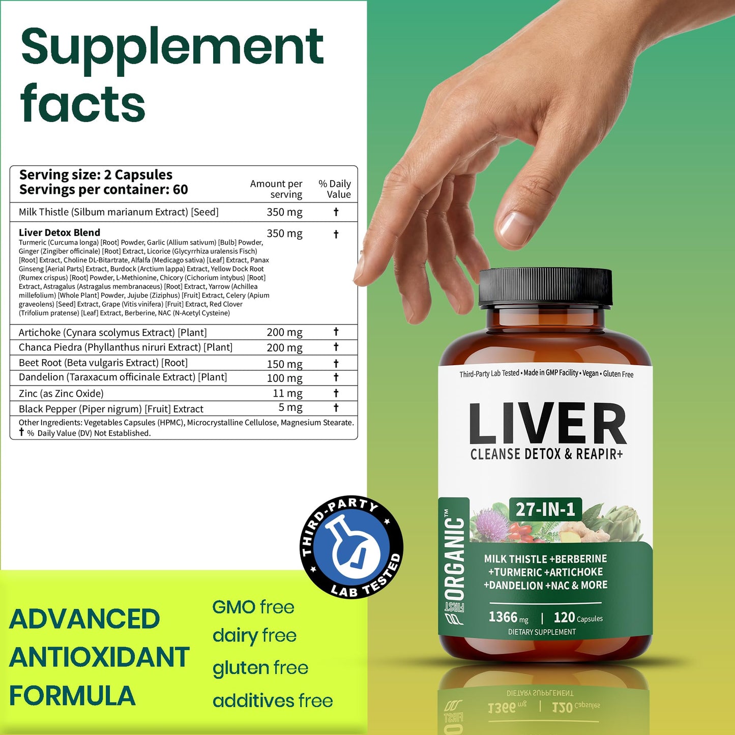 FIRSTORGANIC Milk Thistle Liver Guard+ Complex Capsules, 120 Count