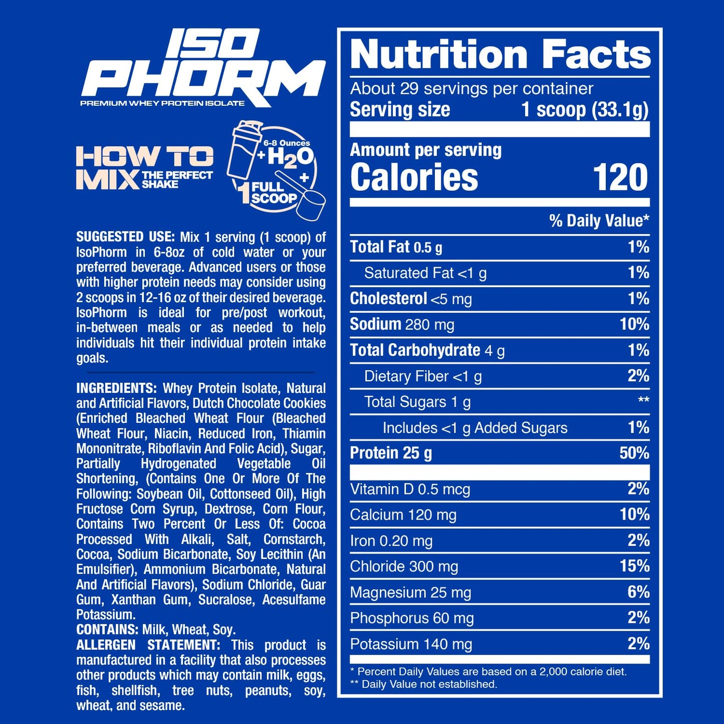 Dragon Pharma Isophorm Hydrolized Whey Protein Isolate Powder, 25g Per Serving, 32 Servings, 2 lb Cookies & Cream