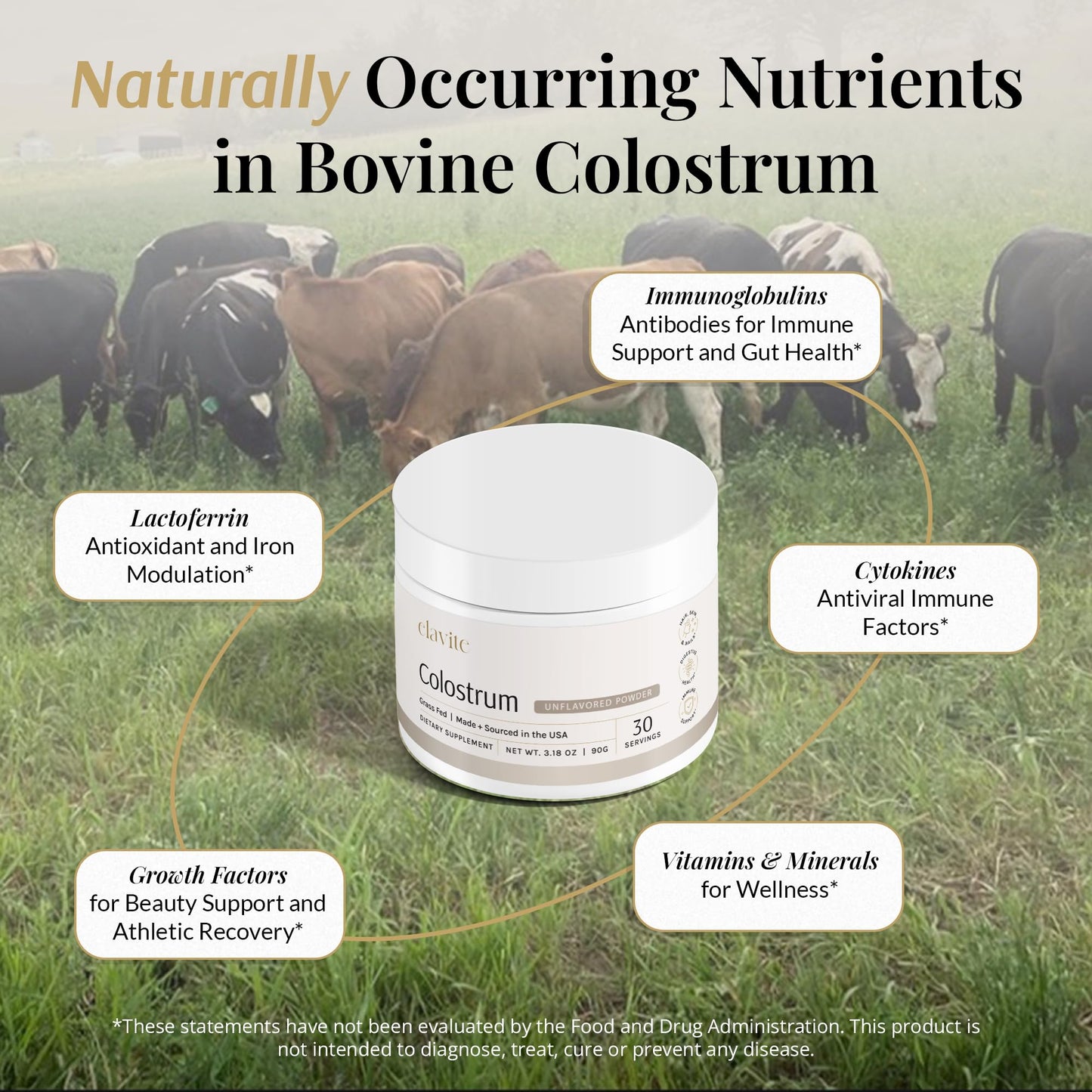 Elavite Bovine Colostrum Powder 3.18 Ounce