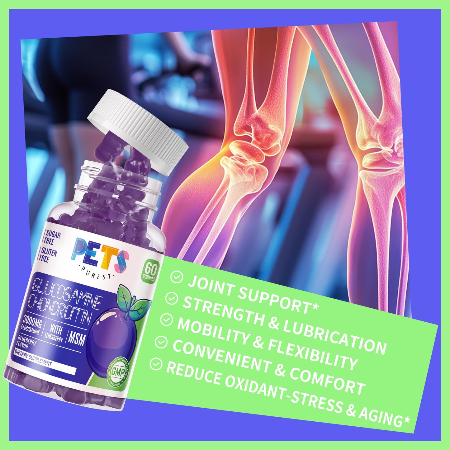 Pets Purest Glucosamine Chondroitin Gummies with MSM & Elderberry Extra Strength Joint Support 120 Gummies
