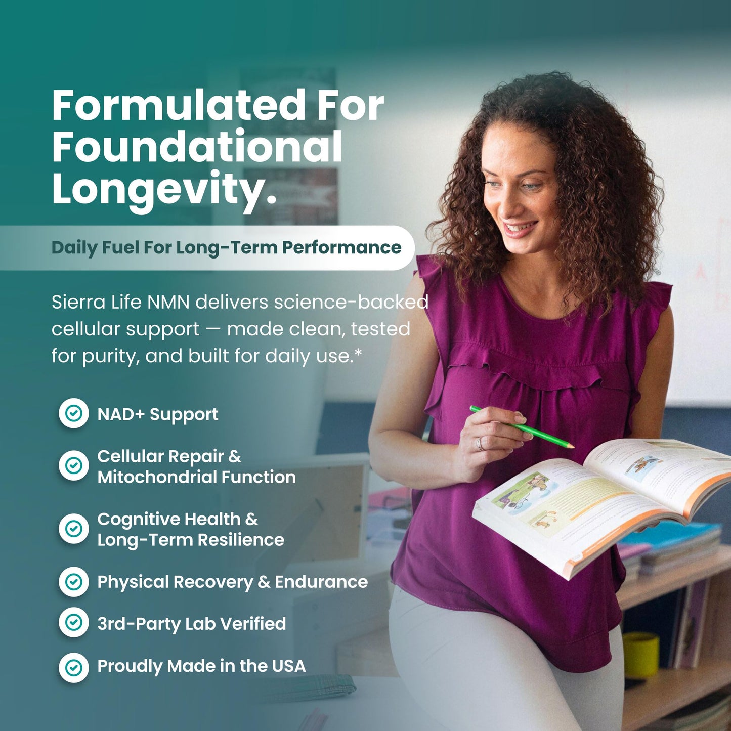 SIERRA LIFE SCIENCES NMN Cellular Performance 500mg Nicotinamide Mononucleotide for NAD+ Support, Cellular Energy & Recovery, Longevity & Performance Supplement, 90 Capsules