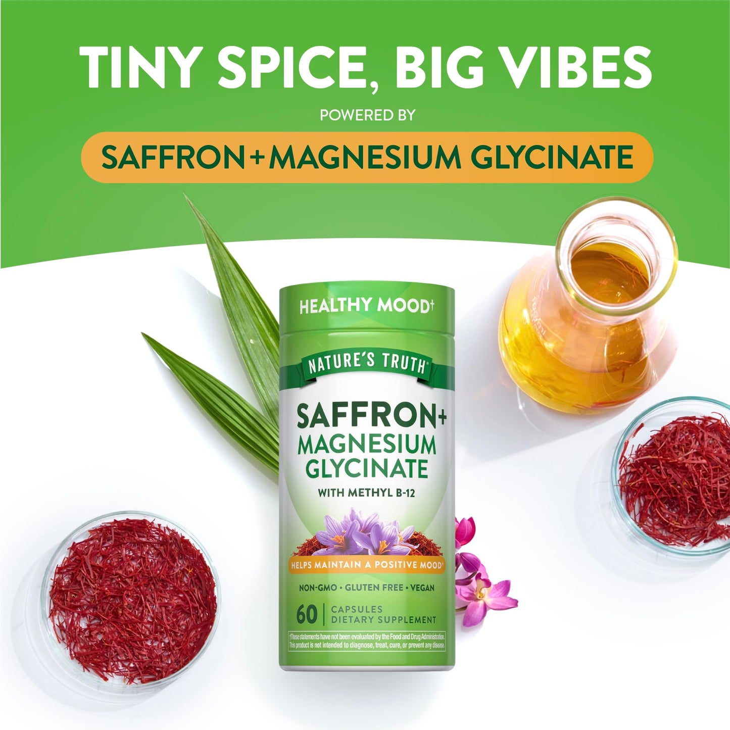 Nature's Truth Saffron Extract Capsules with Magnesium Glycinate and Vitamin B-12, 60 Count