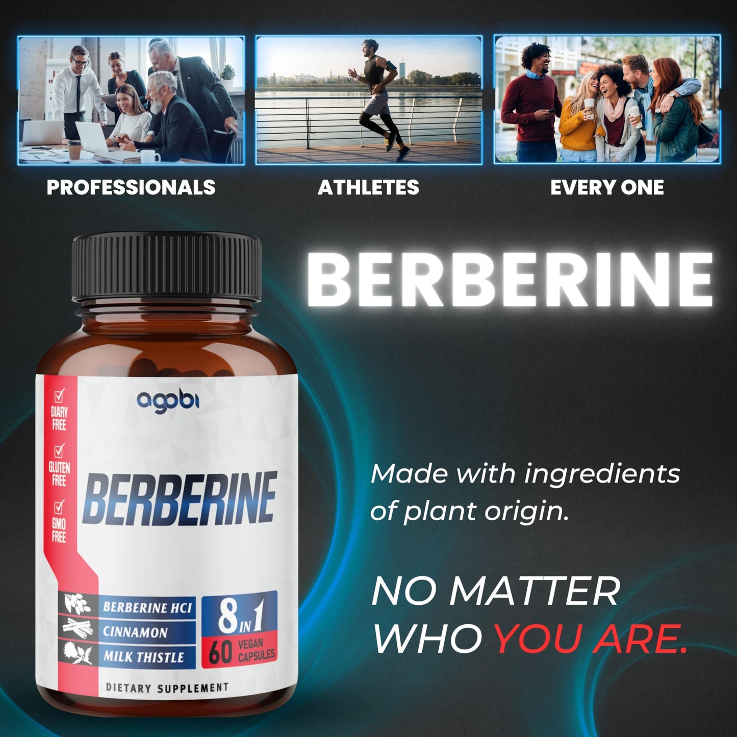 agobi Berberine Supplement with Ceylon, Milk Thistle, Turmeric, Elderberry & More, 60 Capsules