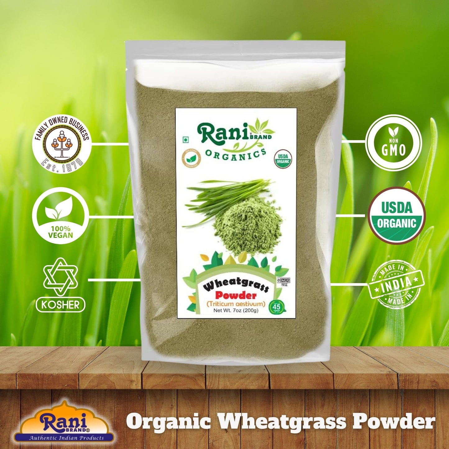 Rani Brand Authentic Indian Products Organic Wheatgrass Powder (Triticum Aestivum), 7 oz