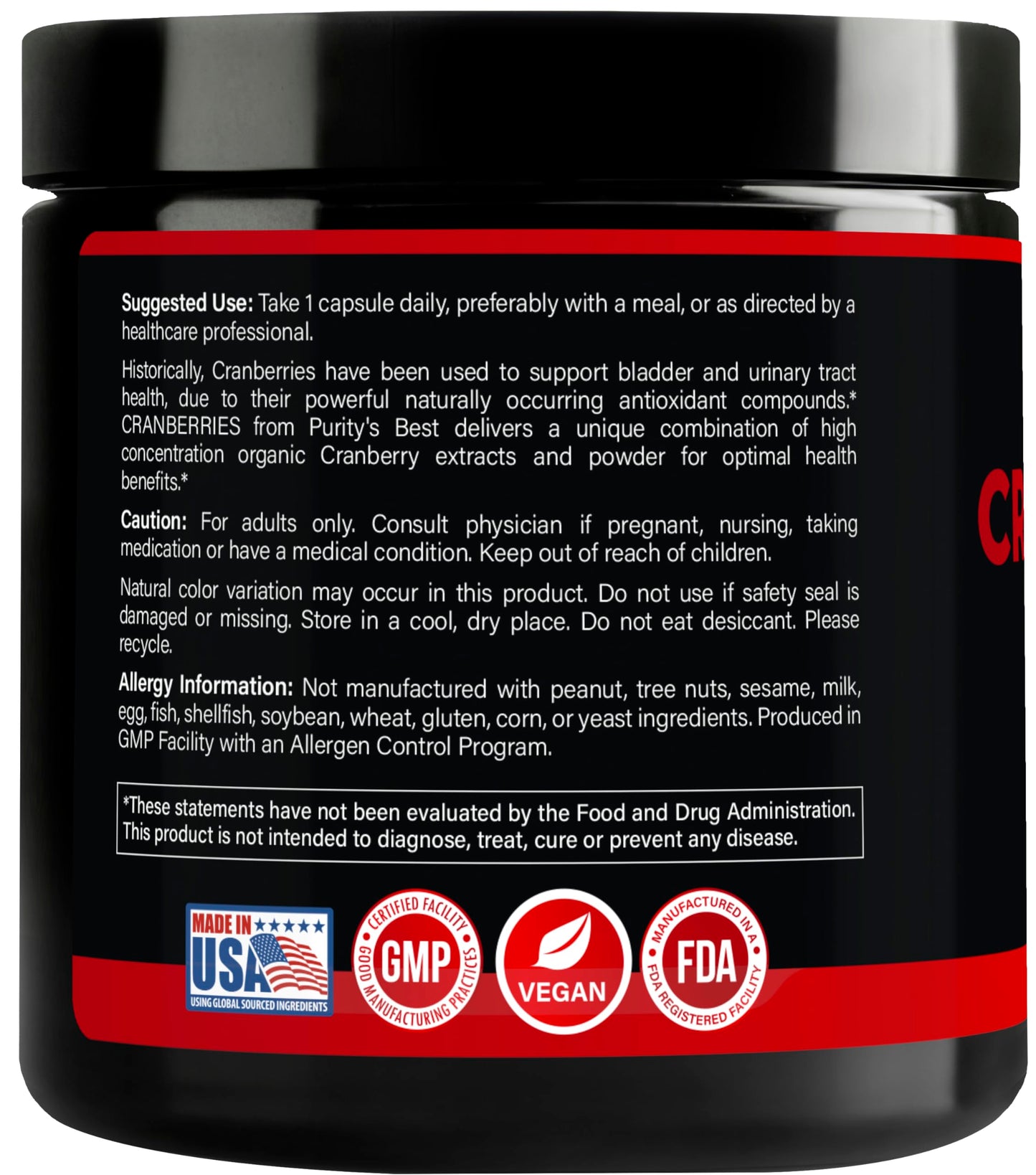 Purity`s Best Cranberries Organic Cranberry Extract Veggie Caps 200