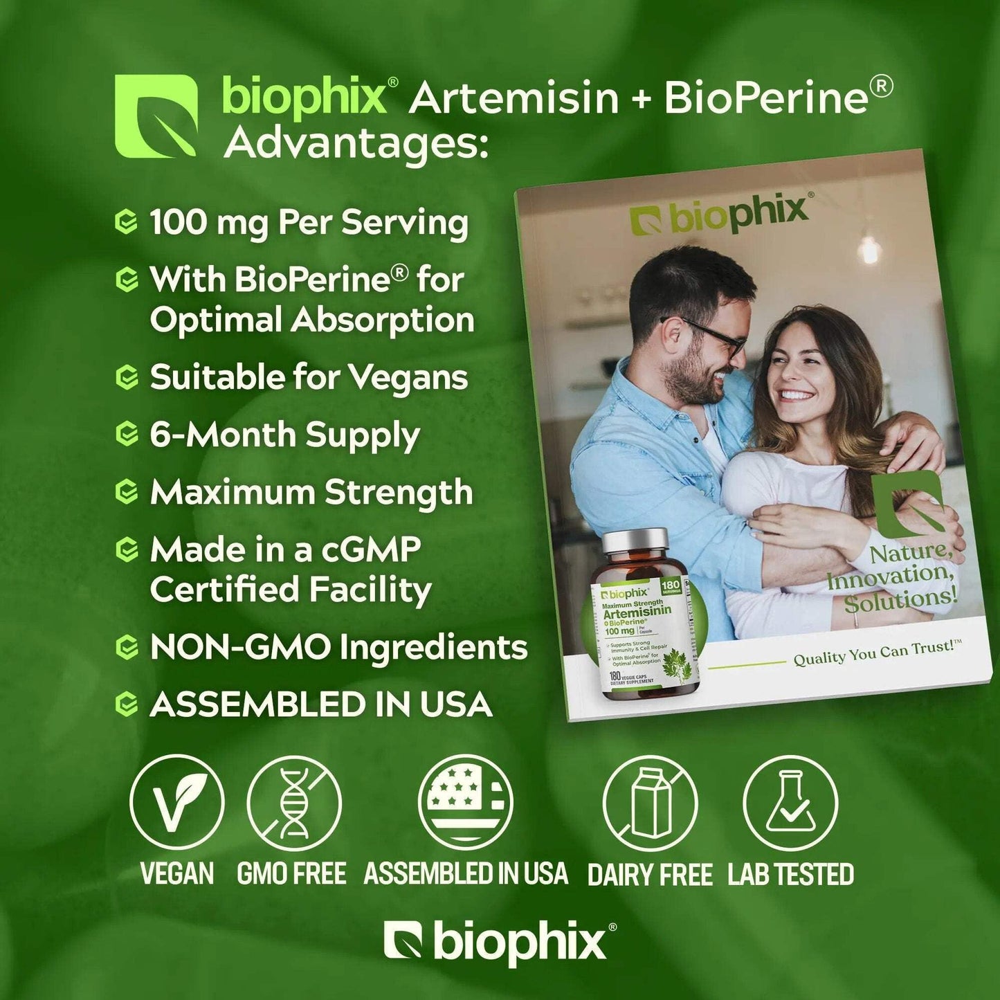 Biophix Artemisinin Supplement + BioPerine 100 mg - Maximum Strength Sweet Wormwood Extract - Supports Cellular Health, Antioxidant Balance & Immune Function, 180 Capsules
