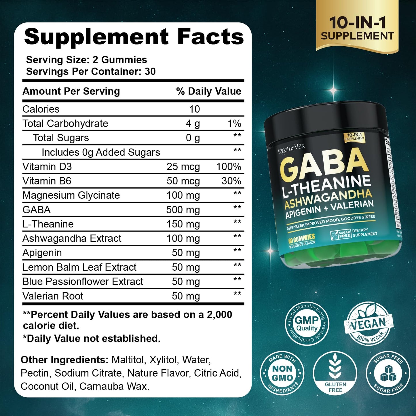 VEGETUSMAX GABA Gummies 500mg Gummy, 120 Count