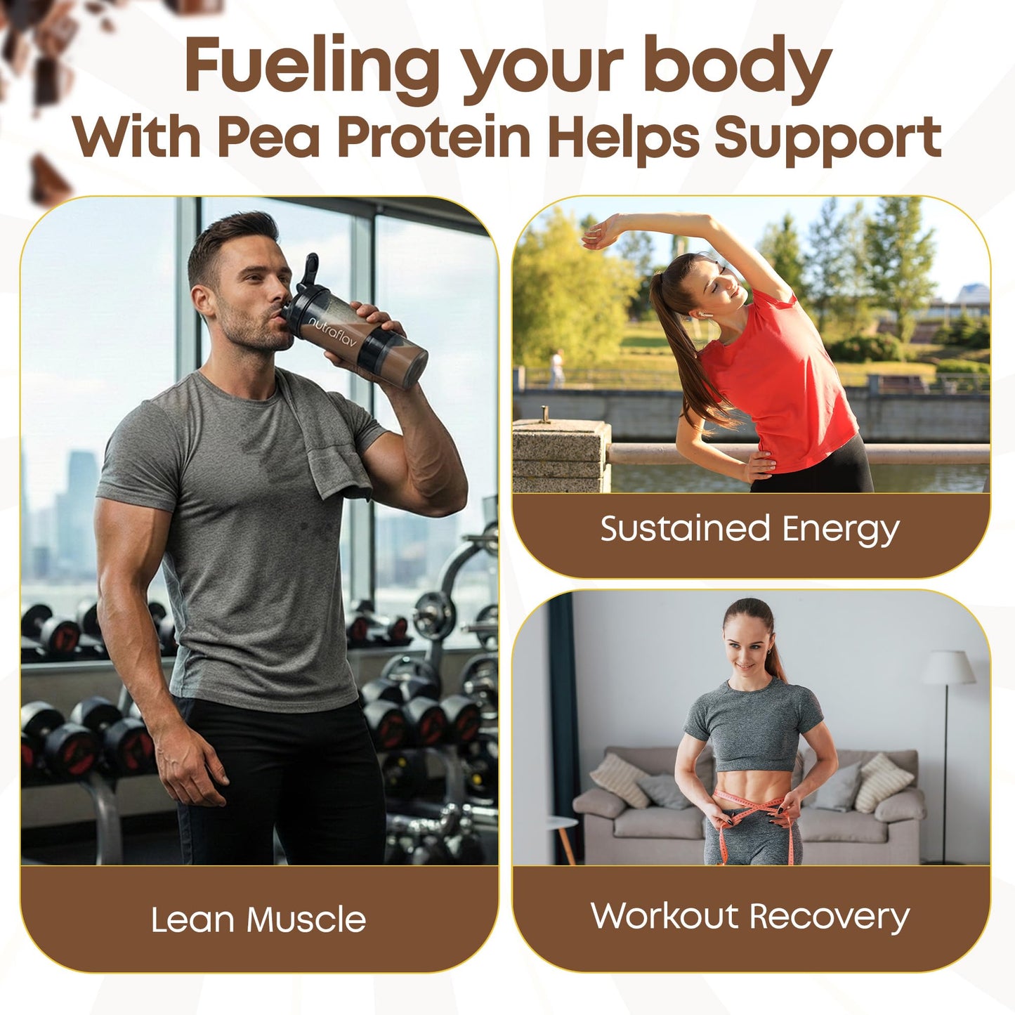 Nutraflav Chocolate Vegan Pea Protein Powder 20.4 Servings