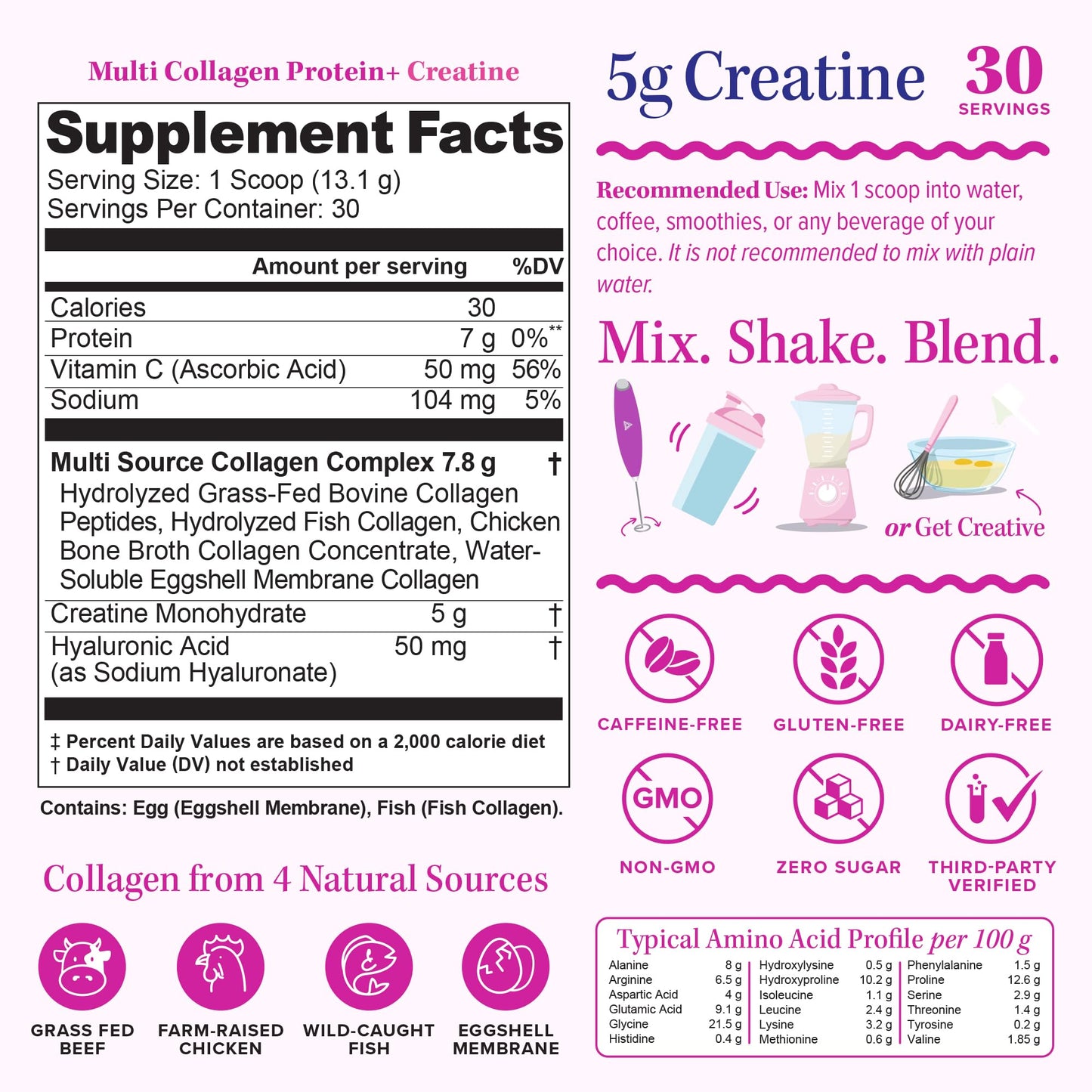 Vitauthority Multi Collagen Protein + Creatine Powder, 13.8 oz
