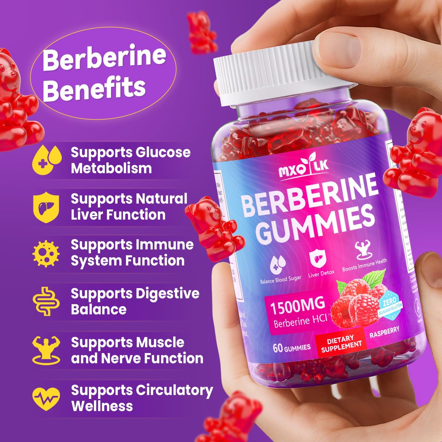 Mxq Lk Berberine Gummies 60 Gummies