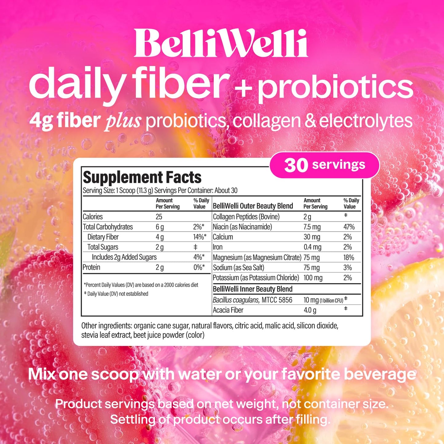 Belli Welli Fiber Supplement Powder with Prebiotics for Digestive Health and GLP-1 Support, Soluble Fiber for Gut Health & Debloat, Keto, Gluten Free, 11.9 Ounce