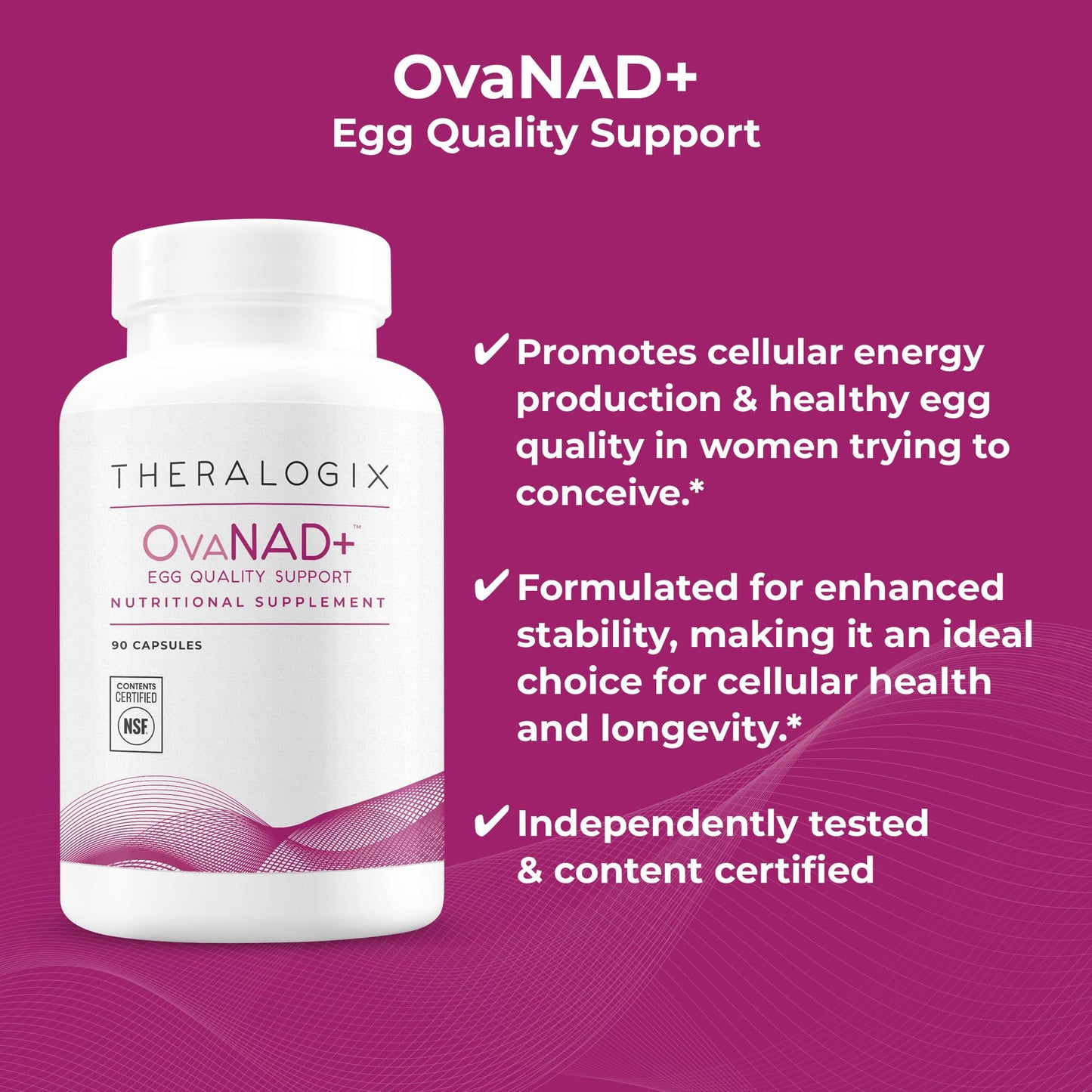 Theralogix OvaNAD+ Egg Quality Support Nicotinamide Riboside (NR) & Pterostilbene Capsules, 90 Count