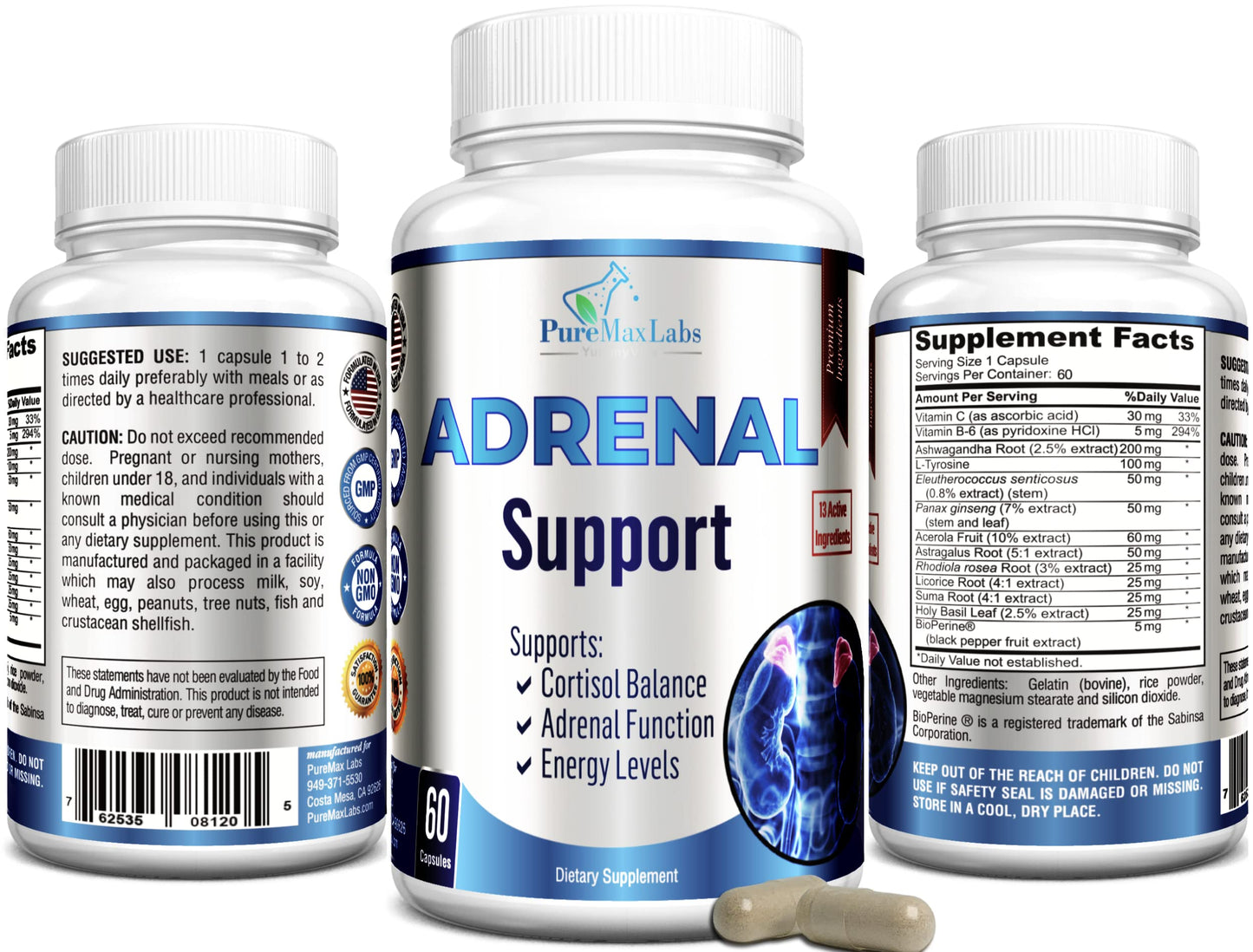 YUMMYVITE Adrenal Support, Cortisol Manager, Adrenal Health Capsule 60 Count