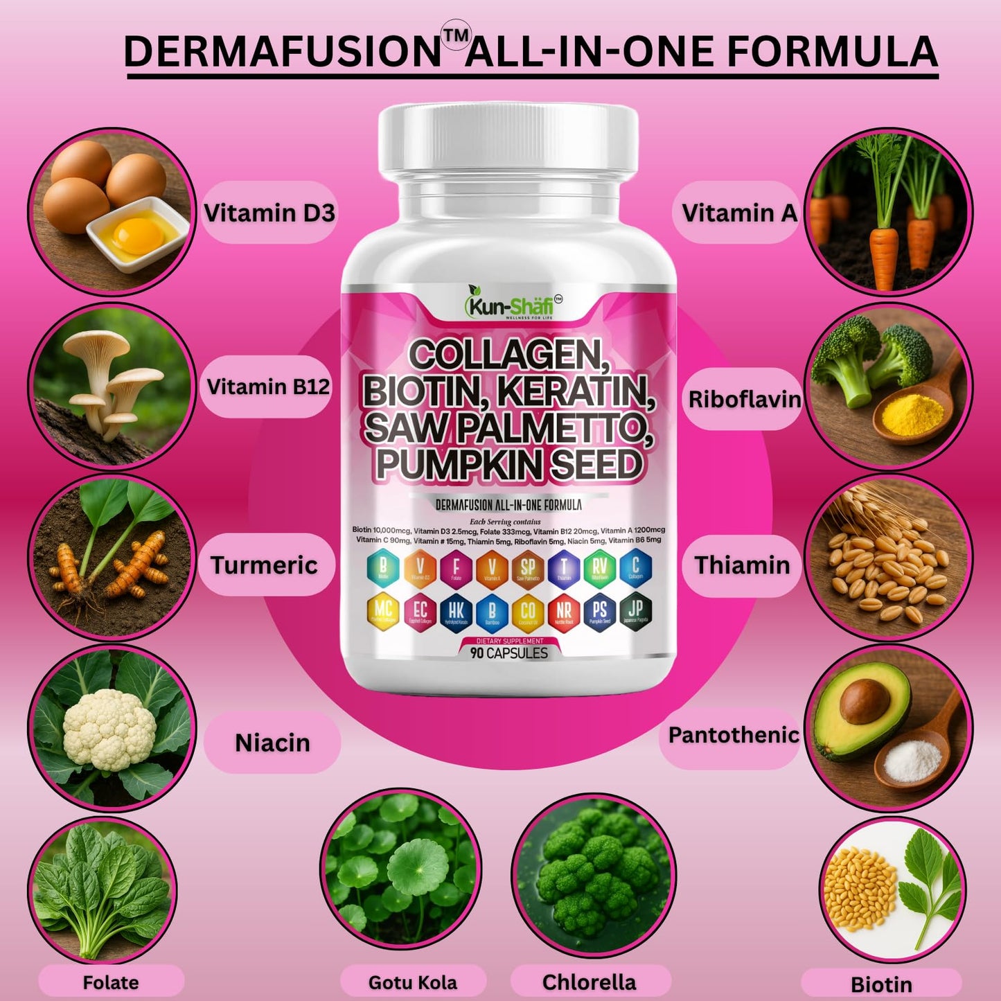 Kun Shafi Collagen Complex with Biotin Capsules, 90 Count