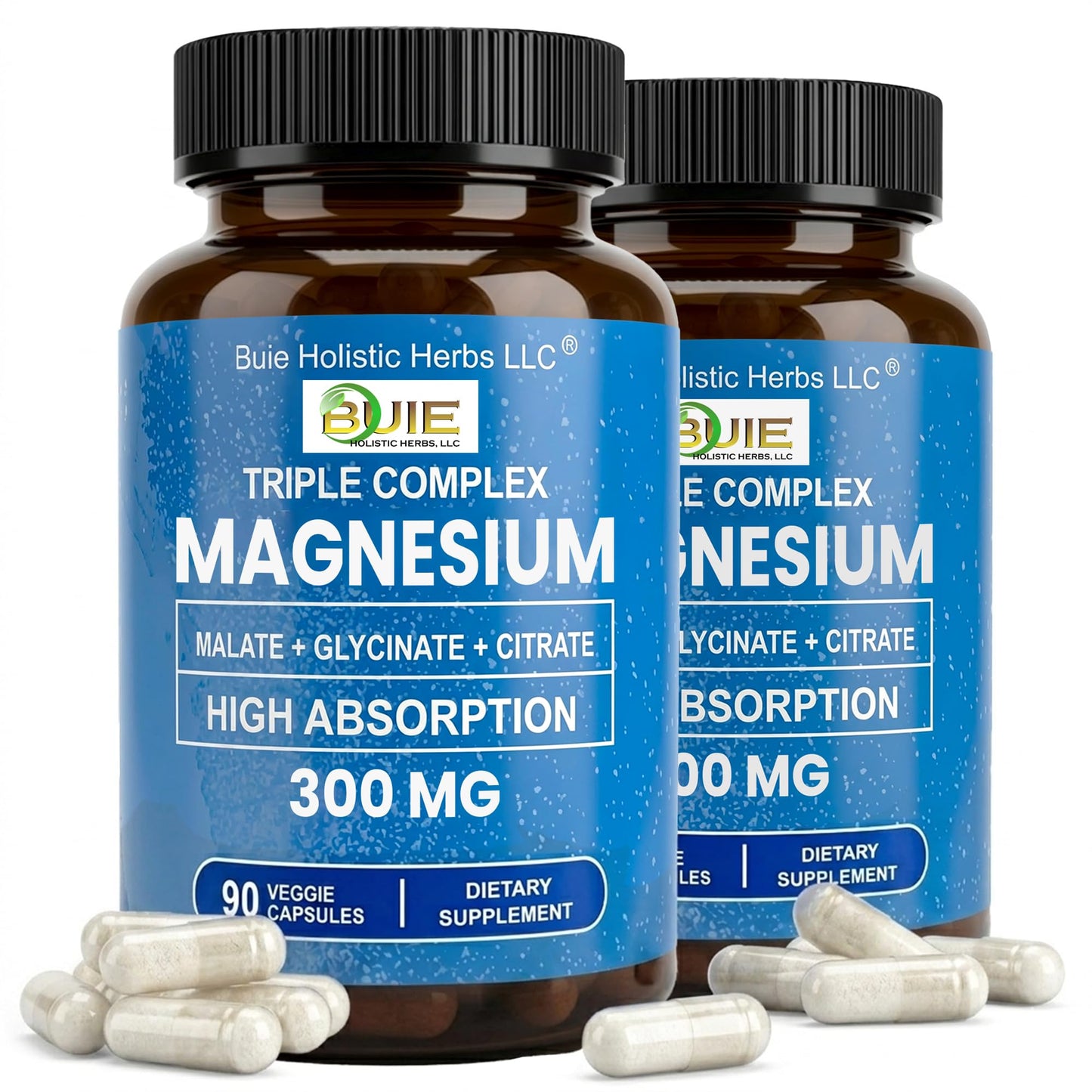 BUIE Triple Complex Magnesium Glycinate Citrate Malate 300mg Capsule, 90 Count