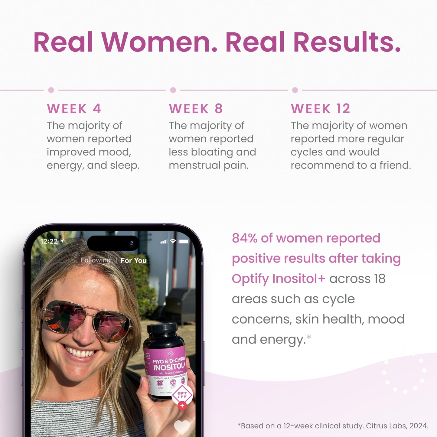 Optify Myo-Inositol & D-Chiro Inositol Supplement for Women 40:1 Ratio Plus Folate and Vitamin D, Capsules, 360 Count