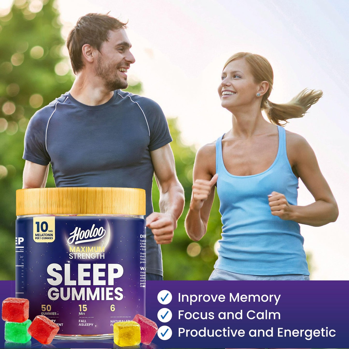HOOLOO Sleep Gummies with 10mg Melatonin Gummy, 50 Count