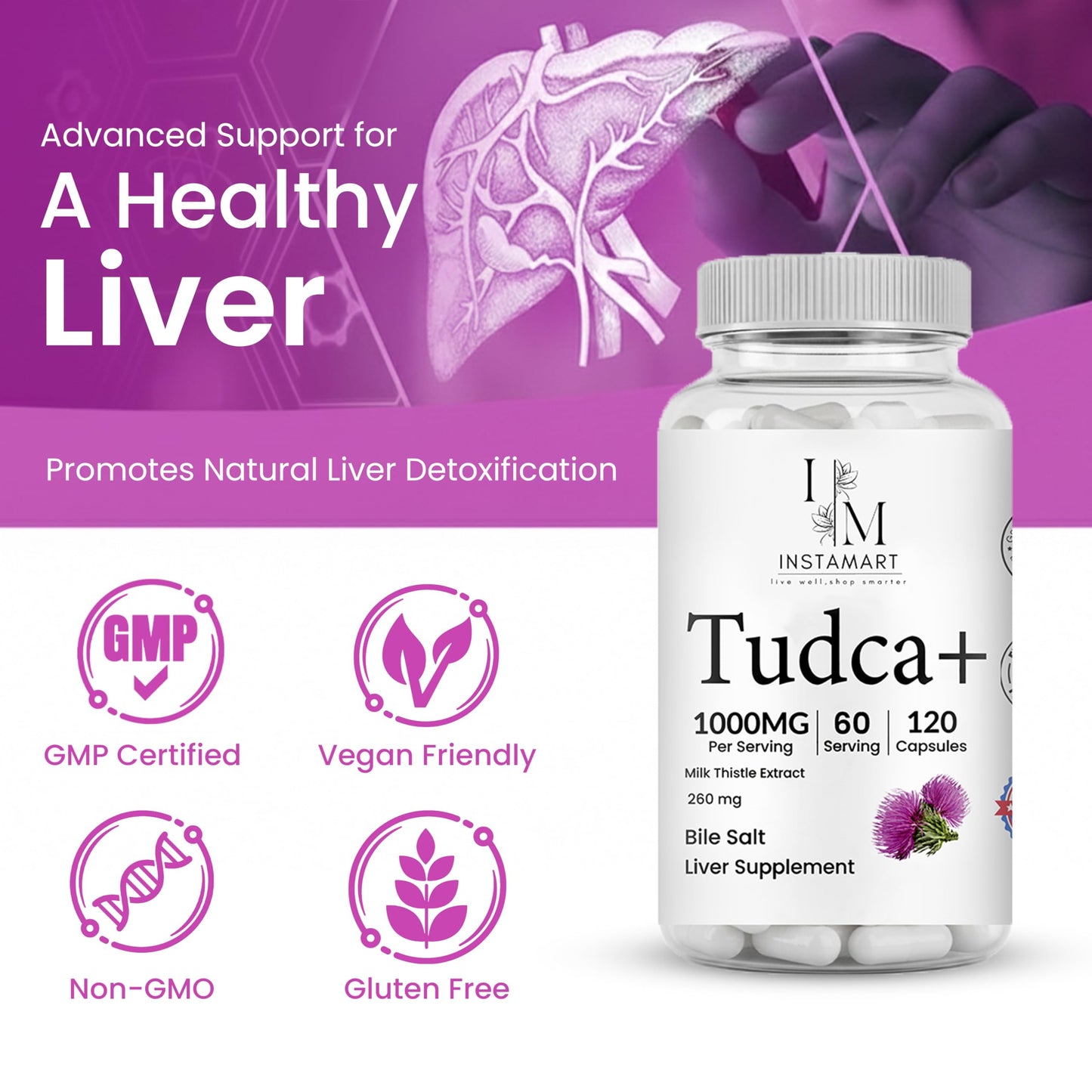 INSTAMART Tudca Supplement Organic 1000mg Capsule, 120 Capsules