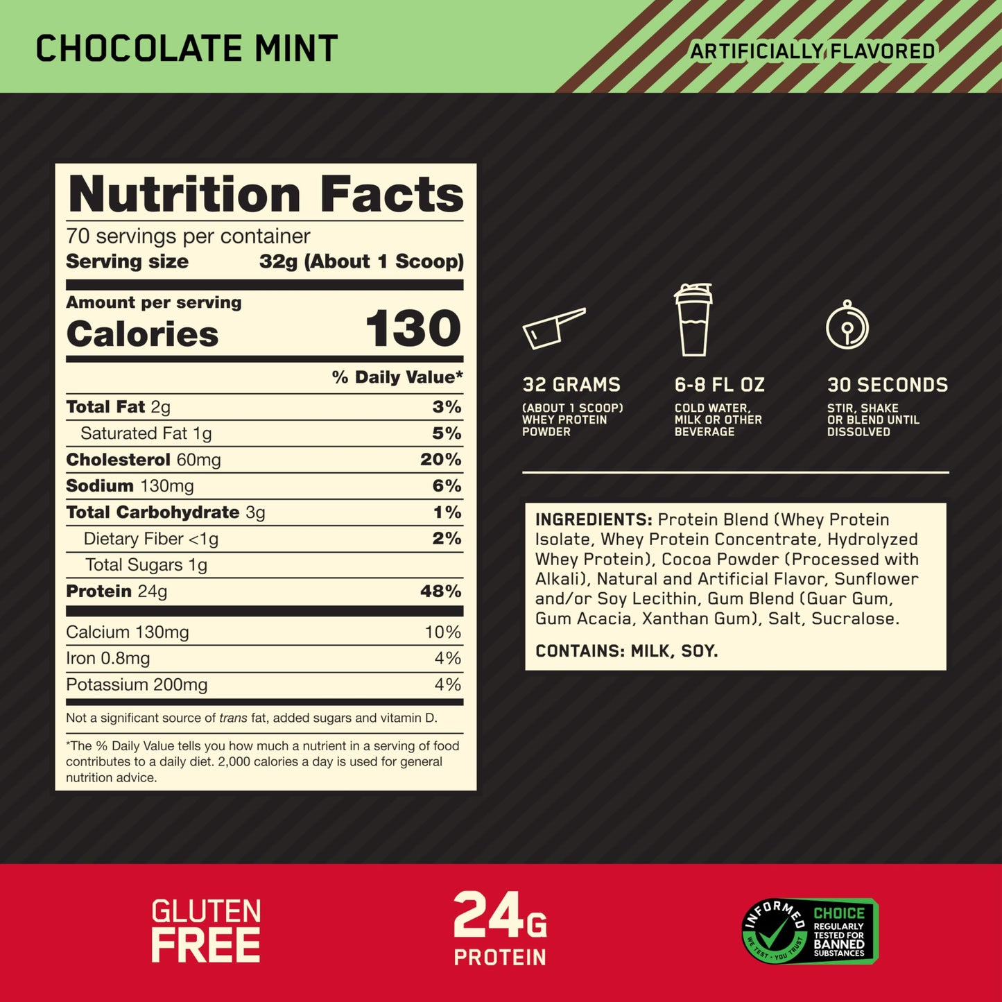 Optimum Nutrition Gold Standard 100% Whey Protein Powder, Chocolate Mint, 80 Servings