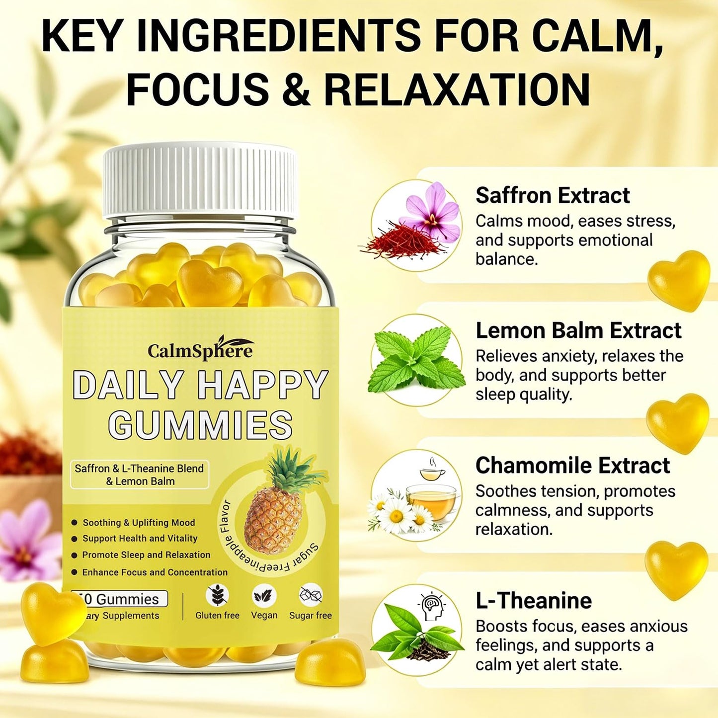 CalmSphere Saffron Gummies, 60 Count