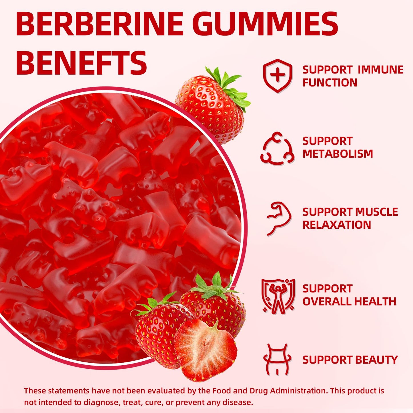 GrnLife Berberine Gummies with Ceylon Cinnamon, Sugar Free Strawberry Flavor, 120 Count