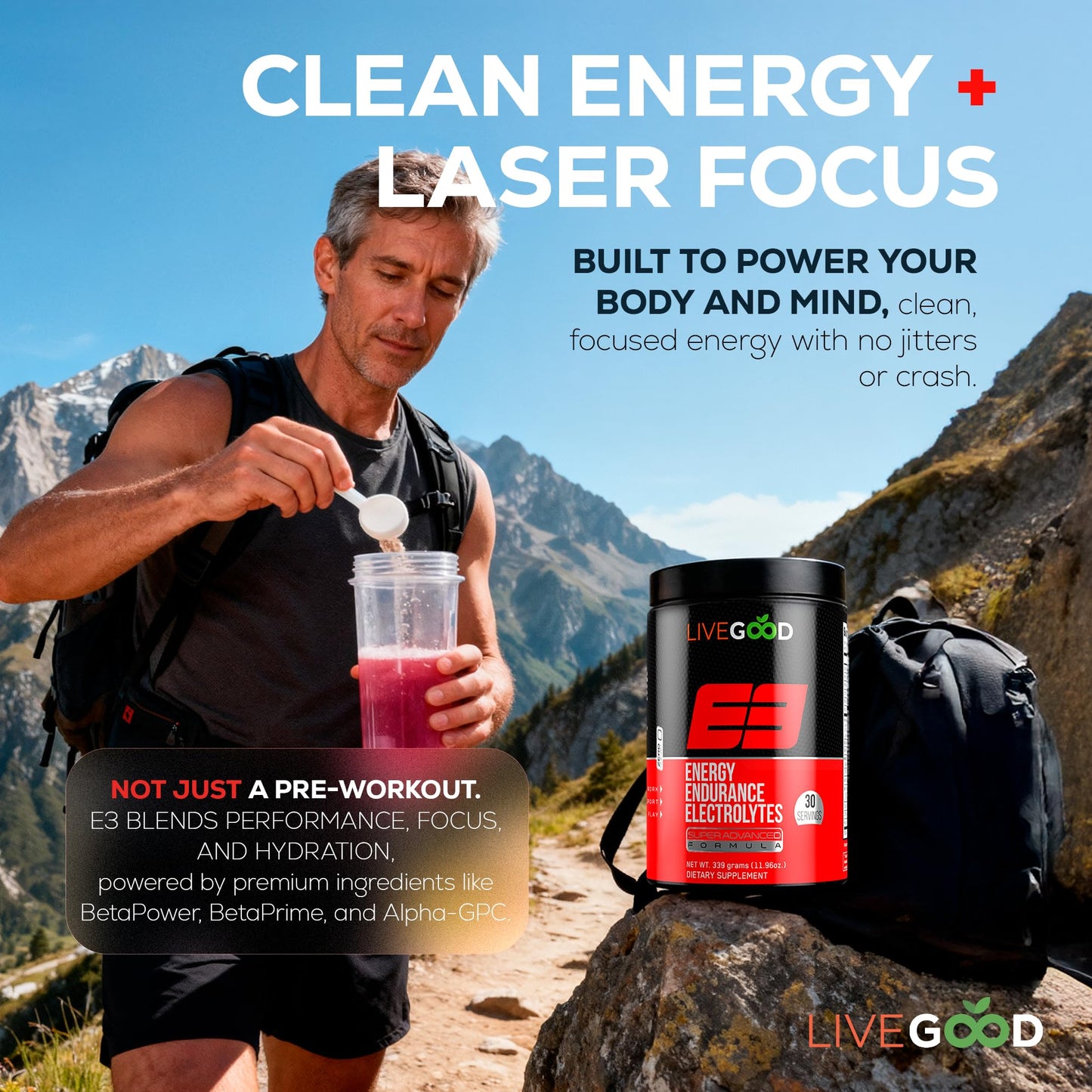 LIVEGOOD E3 Preworkout Powder, 11.96 Ounce