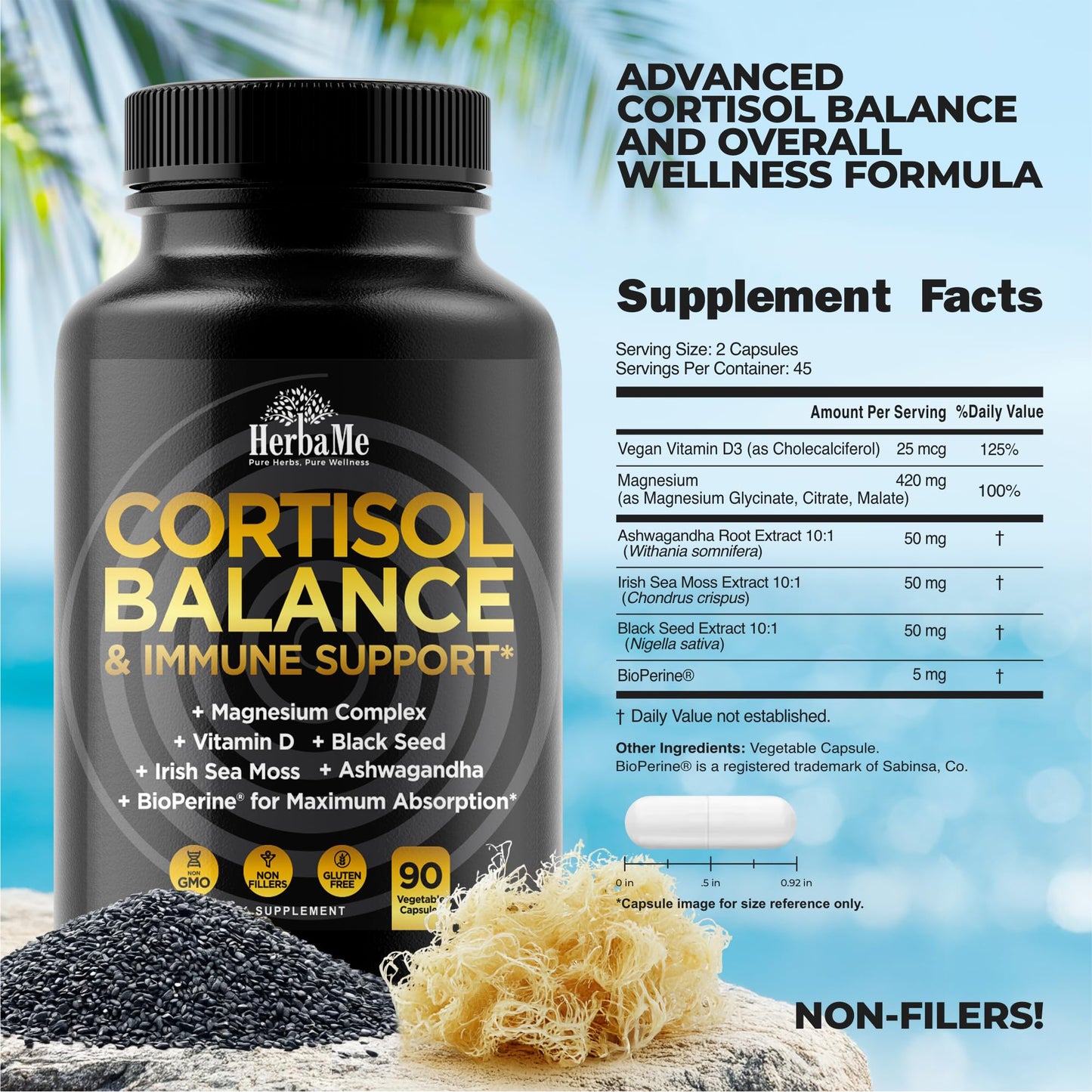 HerbaMe Stress Support Supplement for Calm Mood & Balanced Energy, 90 Capsules