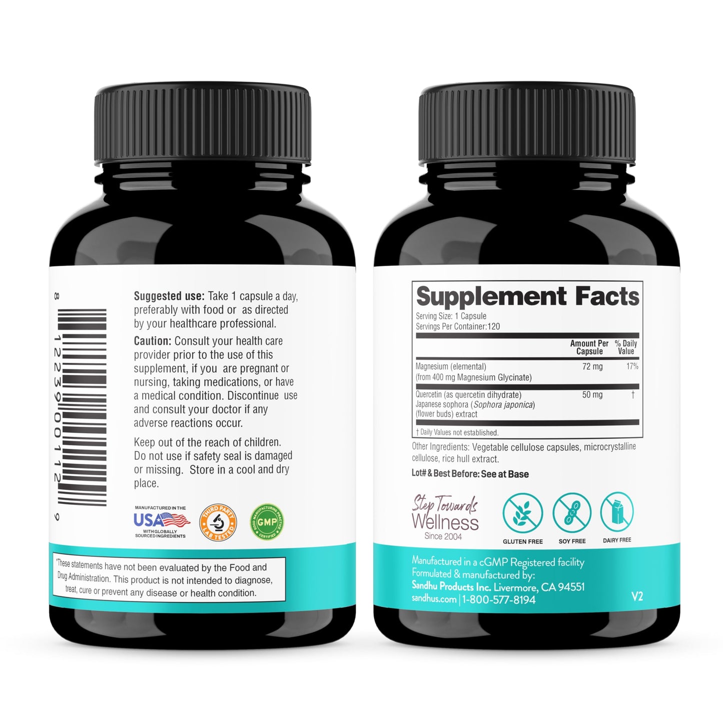 Sandhu's Quercetin with Bromelain & Magnesium Glycinate Complex Capsules, 240 Capsules