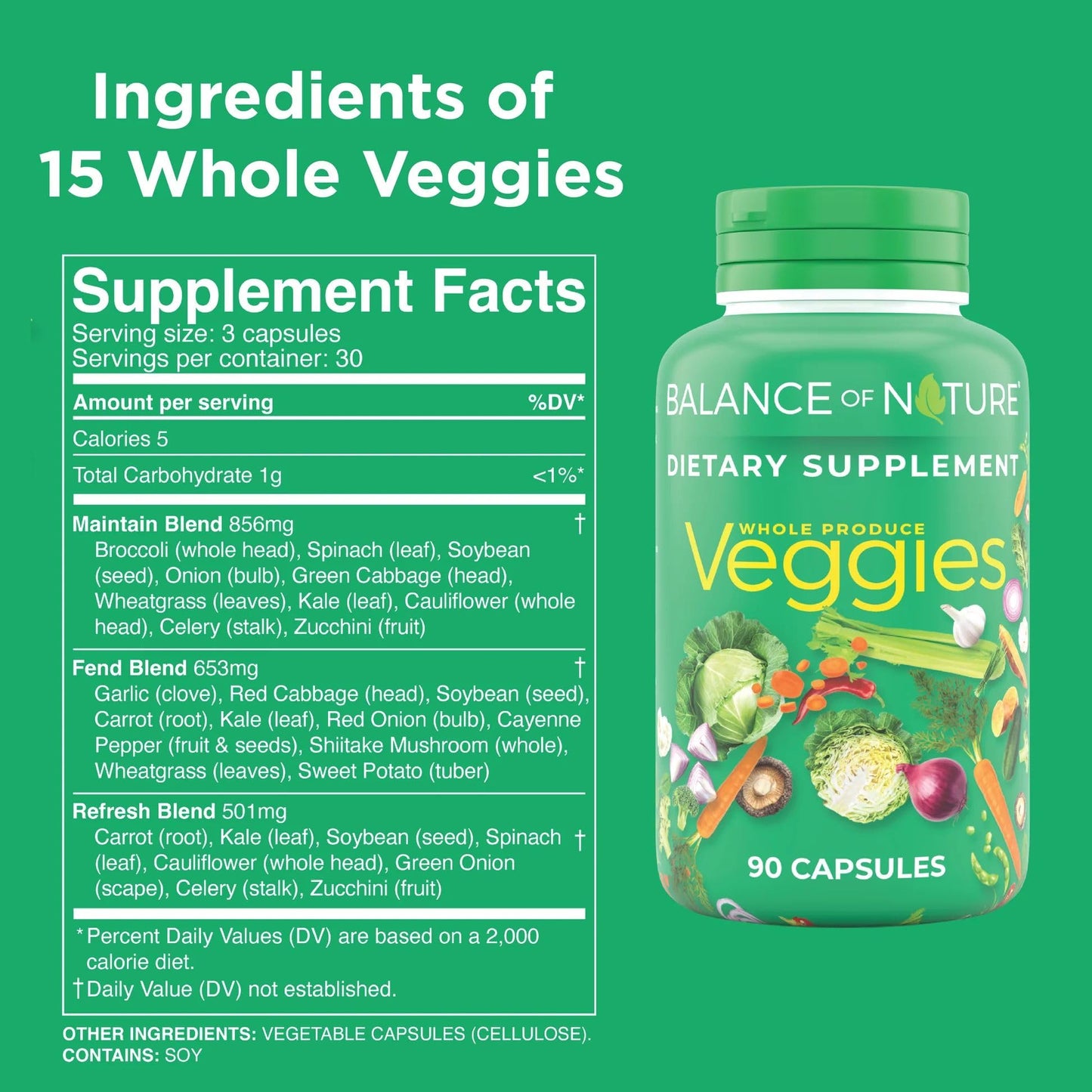 Balance of Nature Whole Veggies Superfood Supplement Capsules 90 Count