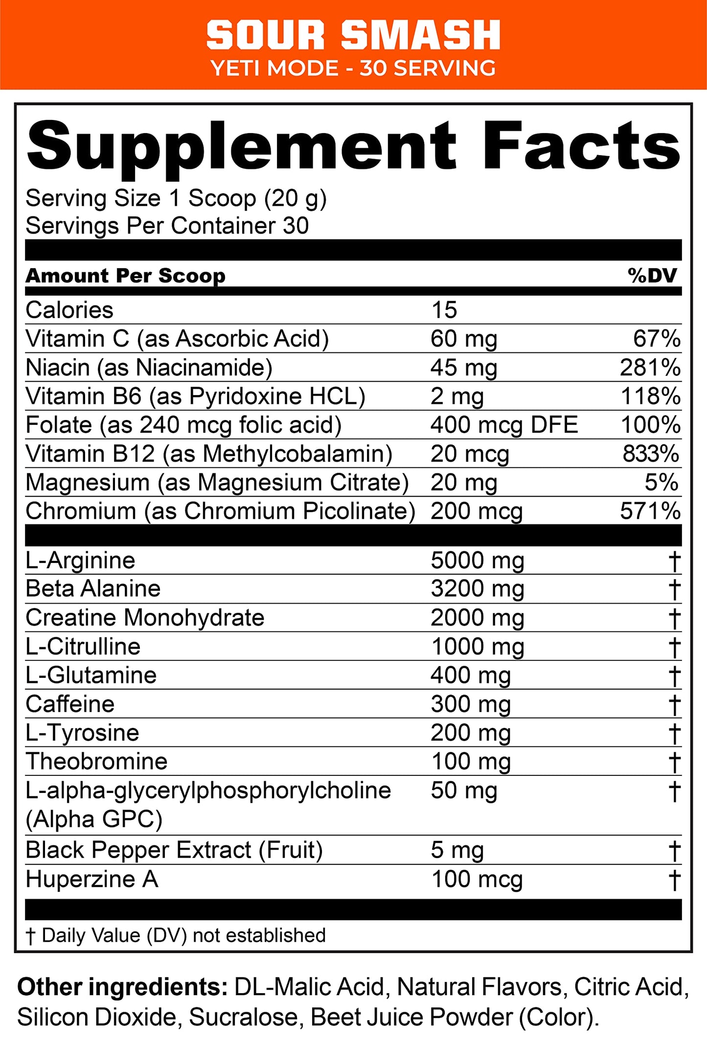MTN OPS Yeti Mode High Stim Pre-Workout with Creatine Sour Smash Powder 19.7 Servings
