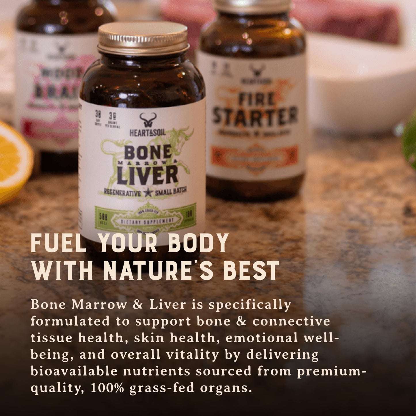 Heart & Soil Bone Marrow & Beef Liver from Regenerative Cattle – 100% Grass Fed & Finished – Multi-Vitamin & Mineral, 180 Capsules