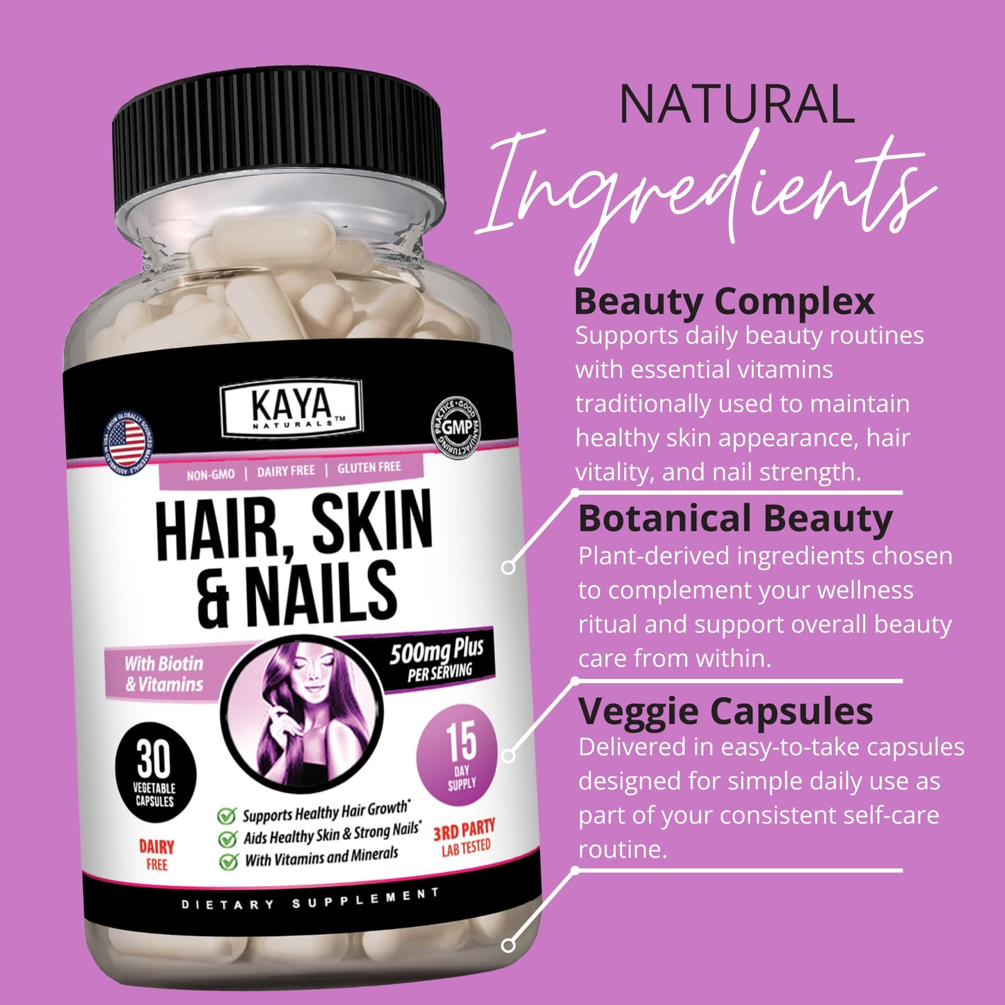 Kaya Naturals Hair Skin Nail Capsules, 30 Count