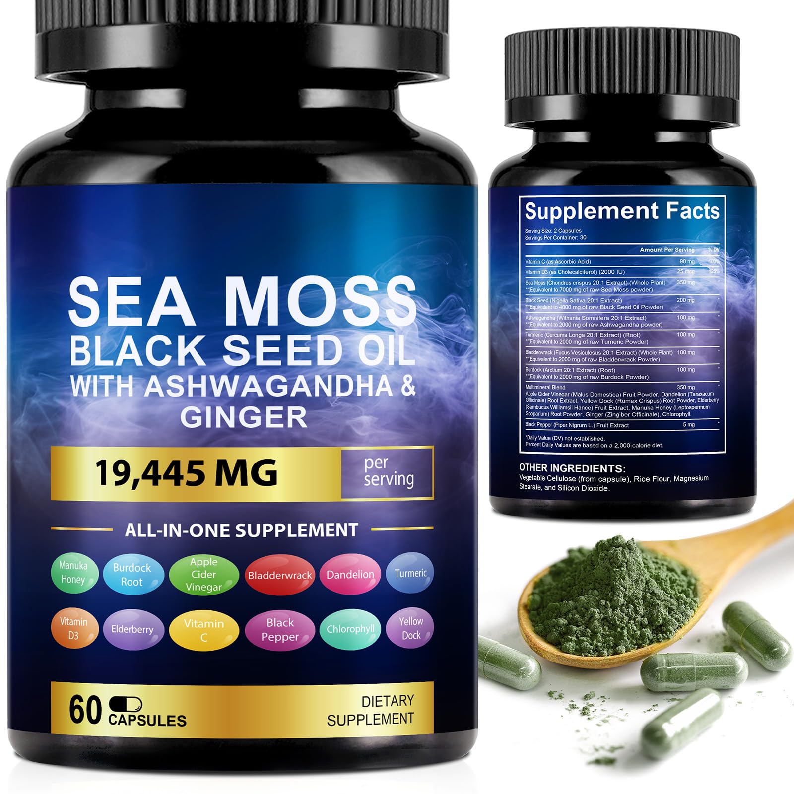 Vortexonix Sea Moss & Black Seed Oil with Ashwagandha, Ginger & Turmeric Softgels, 60 Count