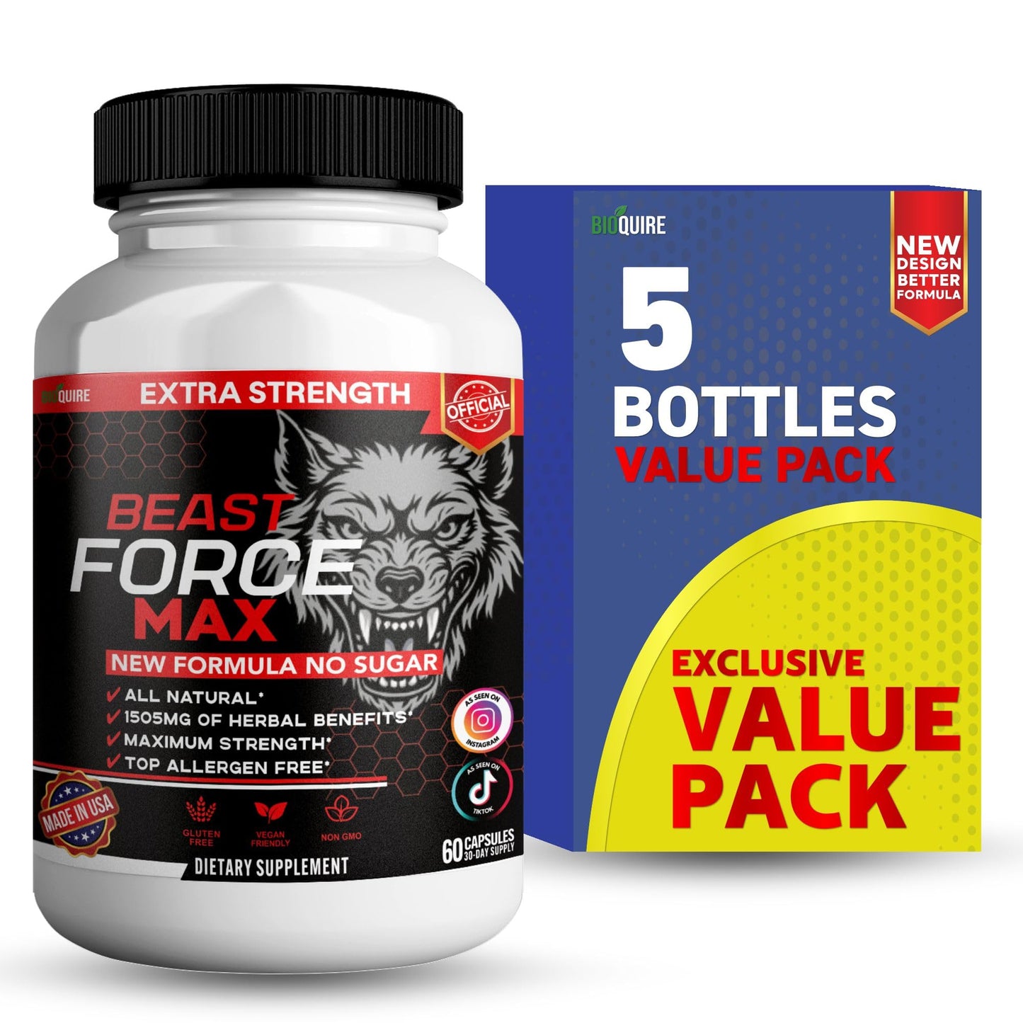 BIOQUIRE Beast Force Max Extra Strength Maca Root Complex Capsule, 60 Capsules