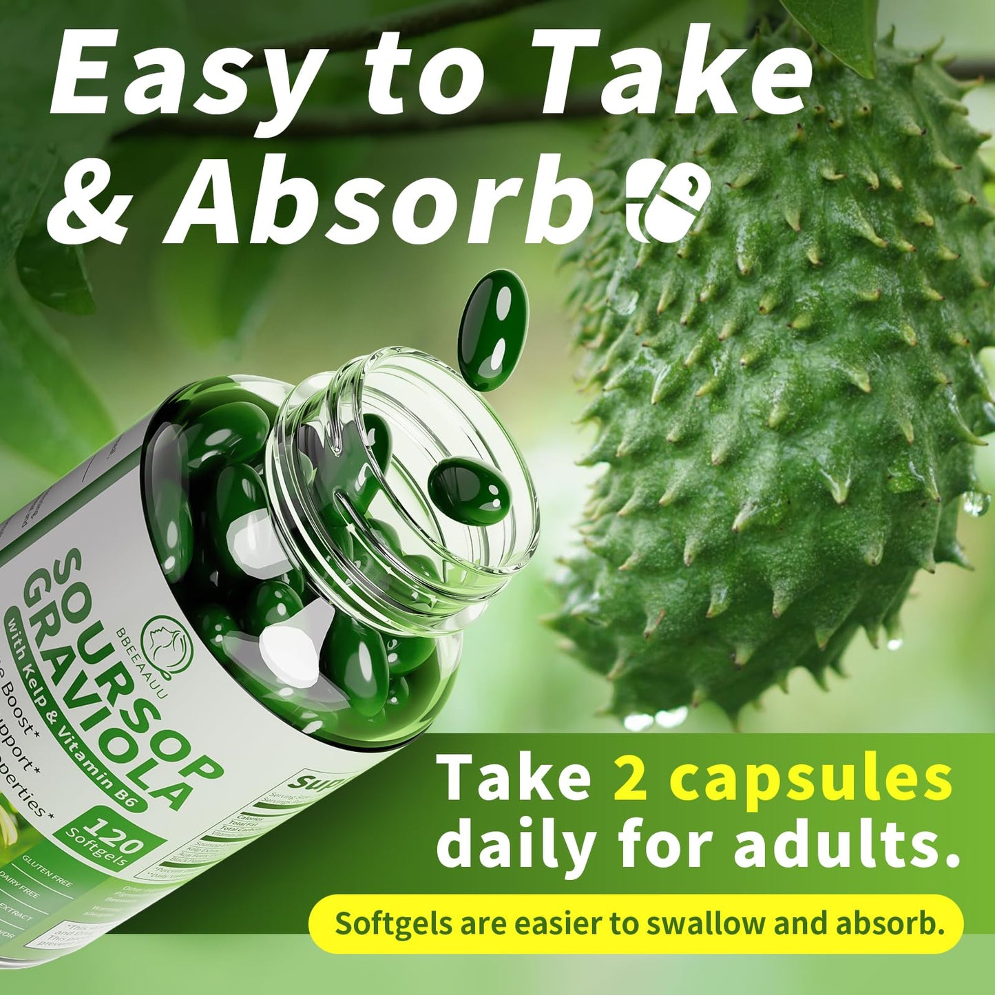 BBEEAAUU Soursop Graviola Capsules with Kelp, 240 Capsules
