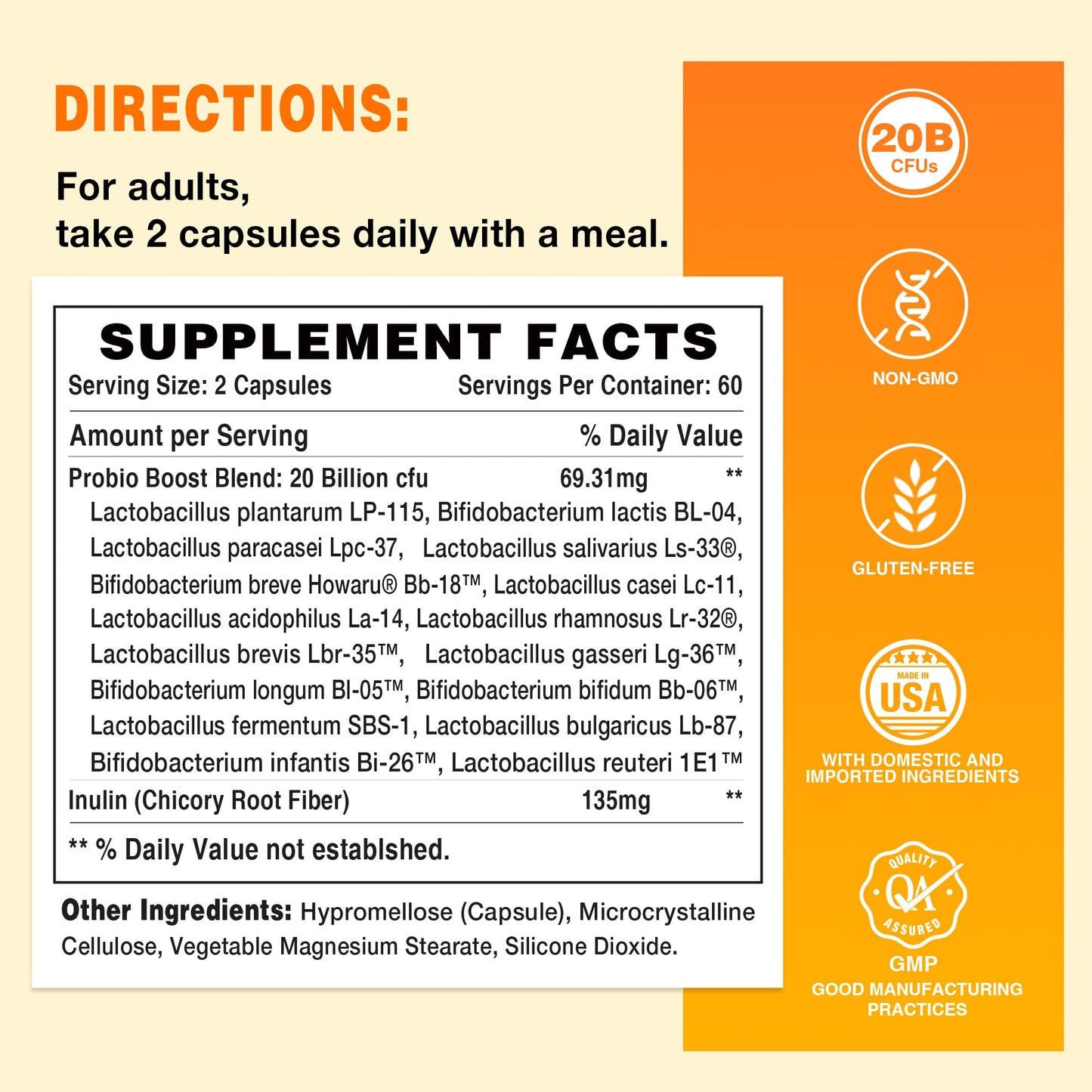 Vitamin World Probiotic 16, 20 Billion CFU, 16 Strains with Prebiotic Fiber Capsules 120 Count